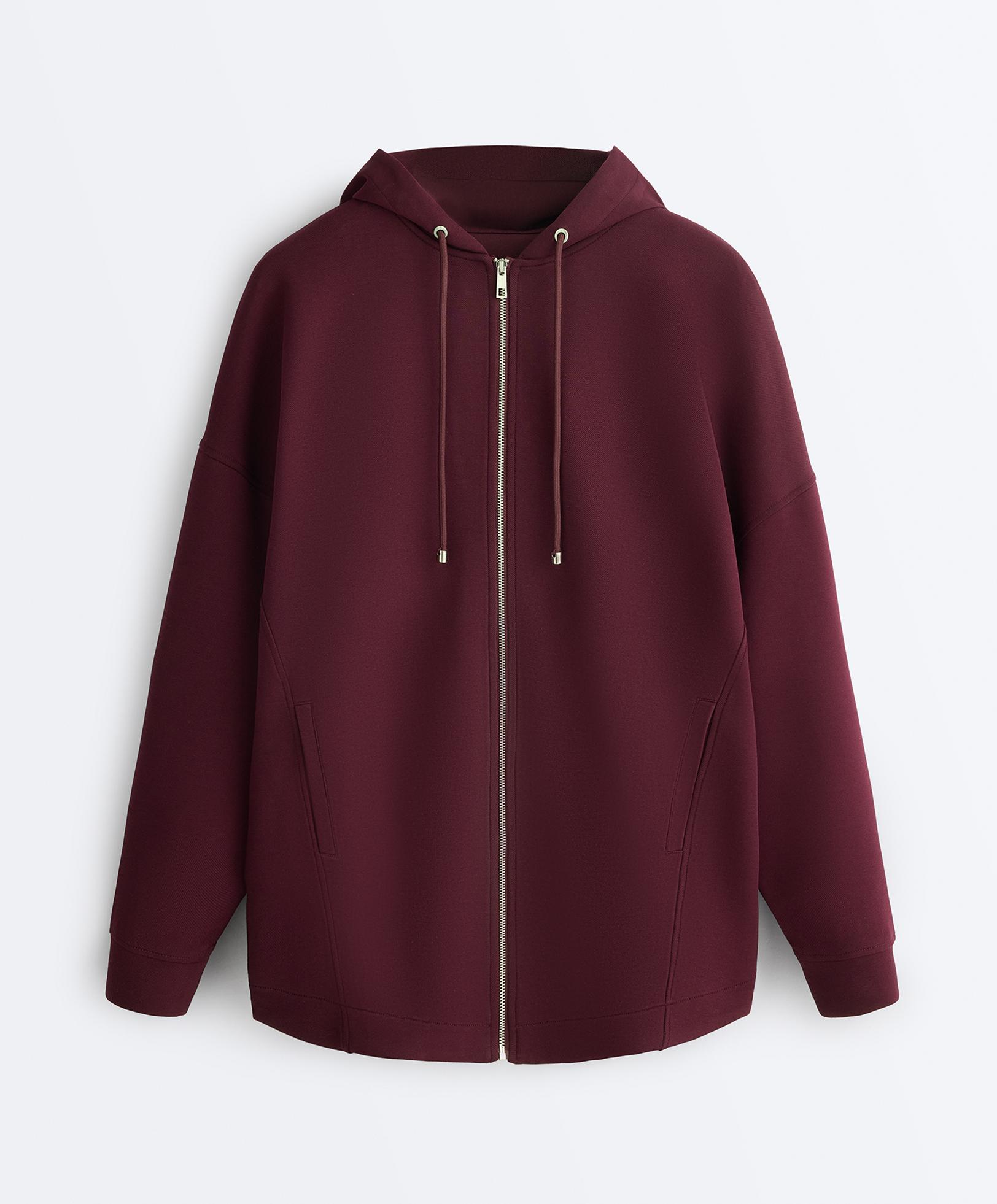 Oversize cotton piqué hooded jacket — DARK MAROON