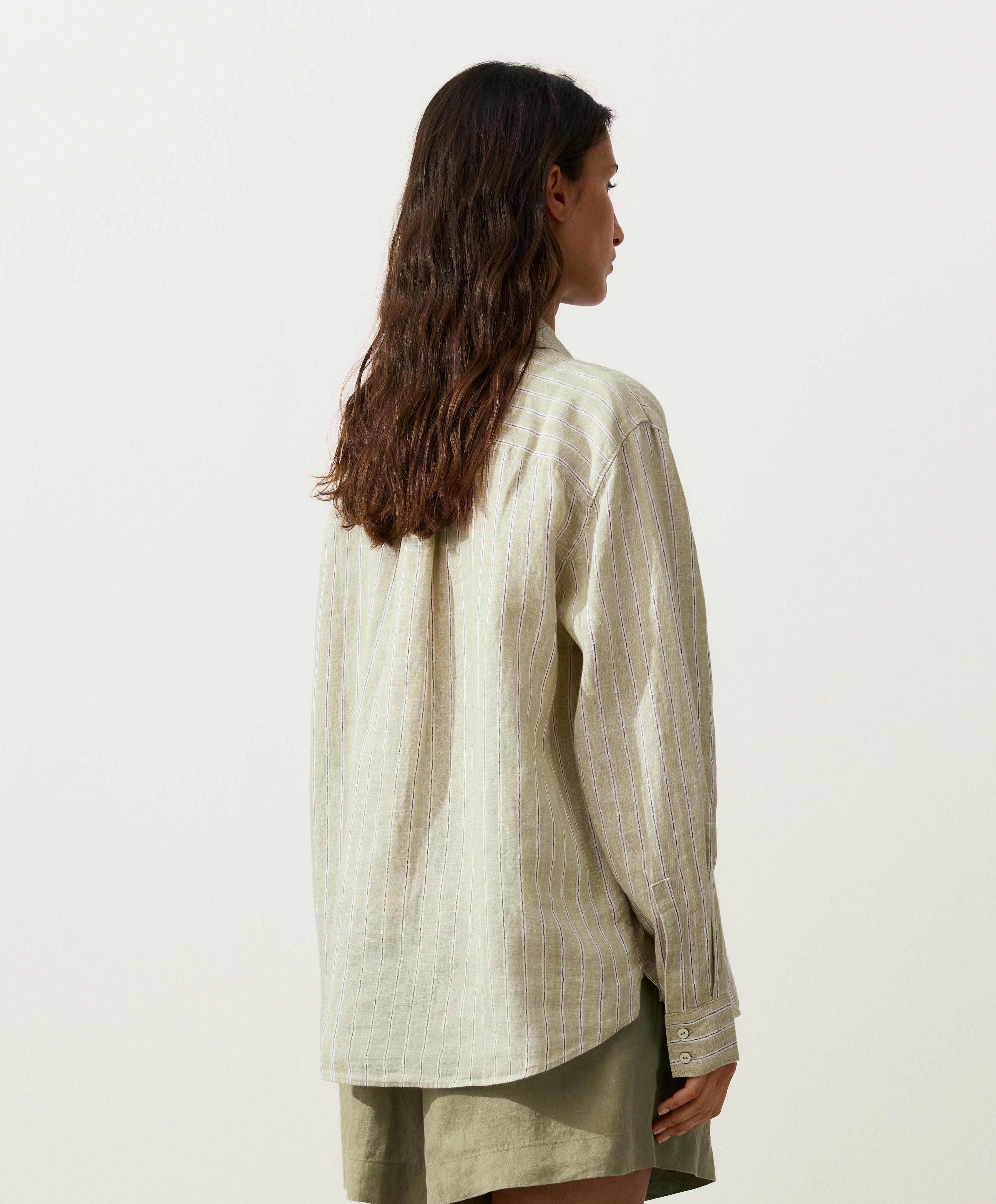 Striped 100% linen relaxed shirt — PALE PISTACHIO