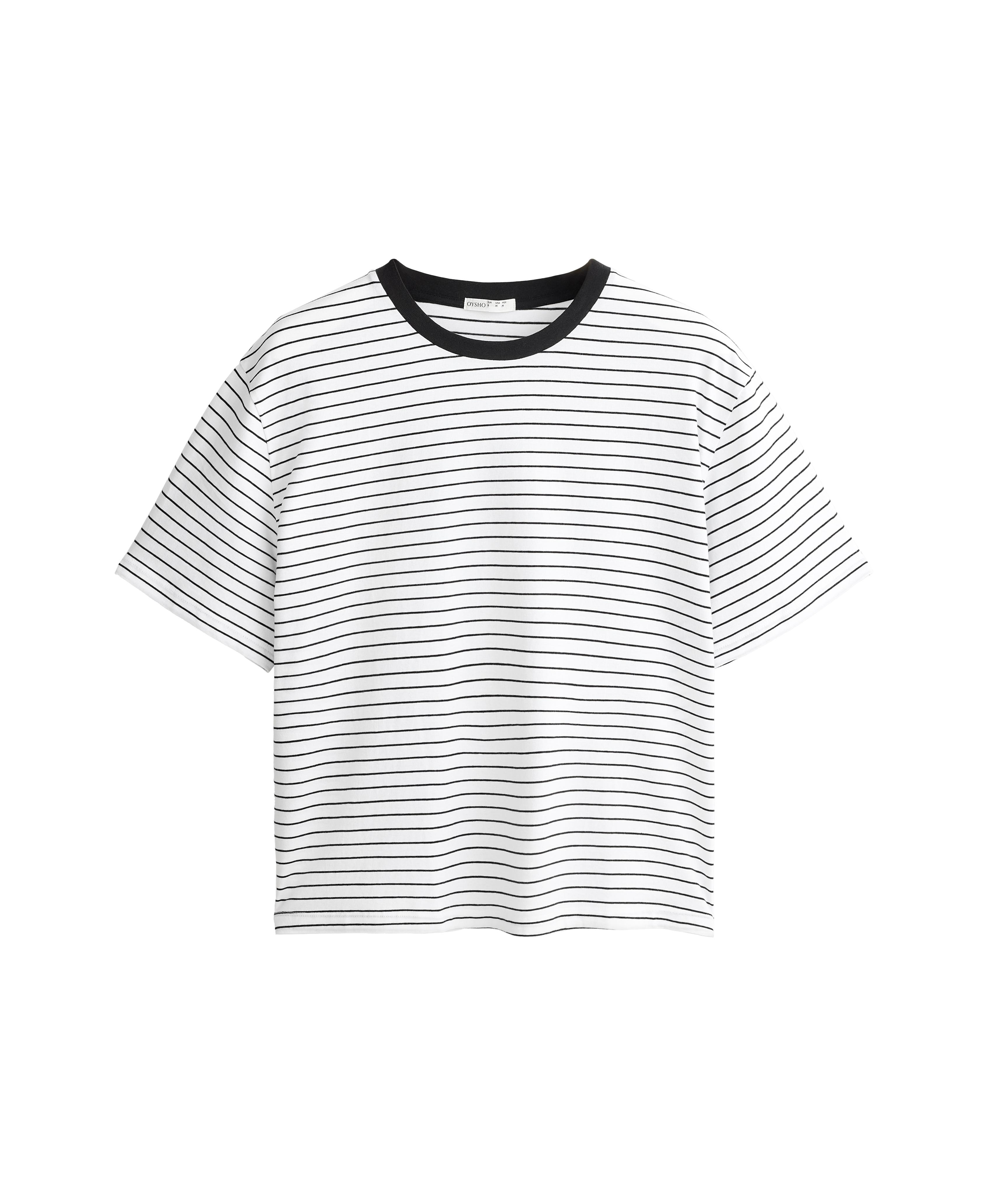 Boxy short-sleeved striped cotton blend T-shirt — WHITE