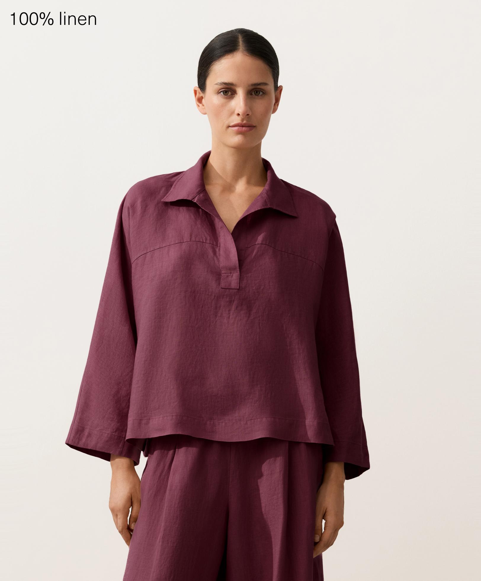 Сорочка поло oversize з довгими рукавами зі 100% льону