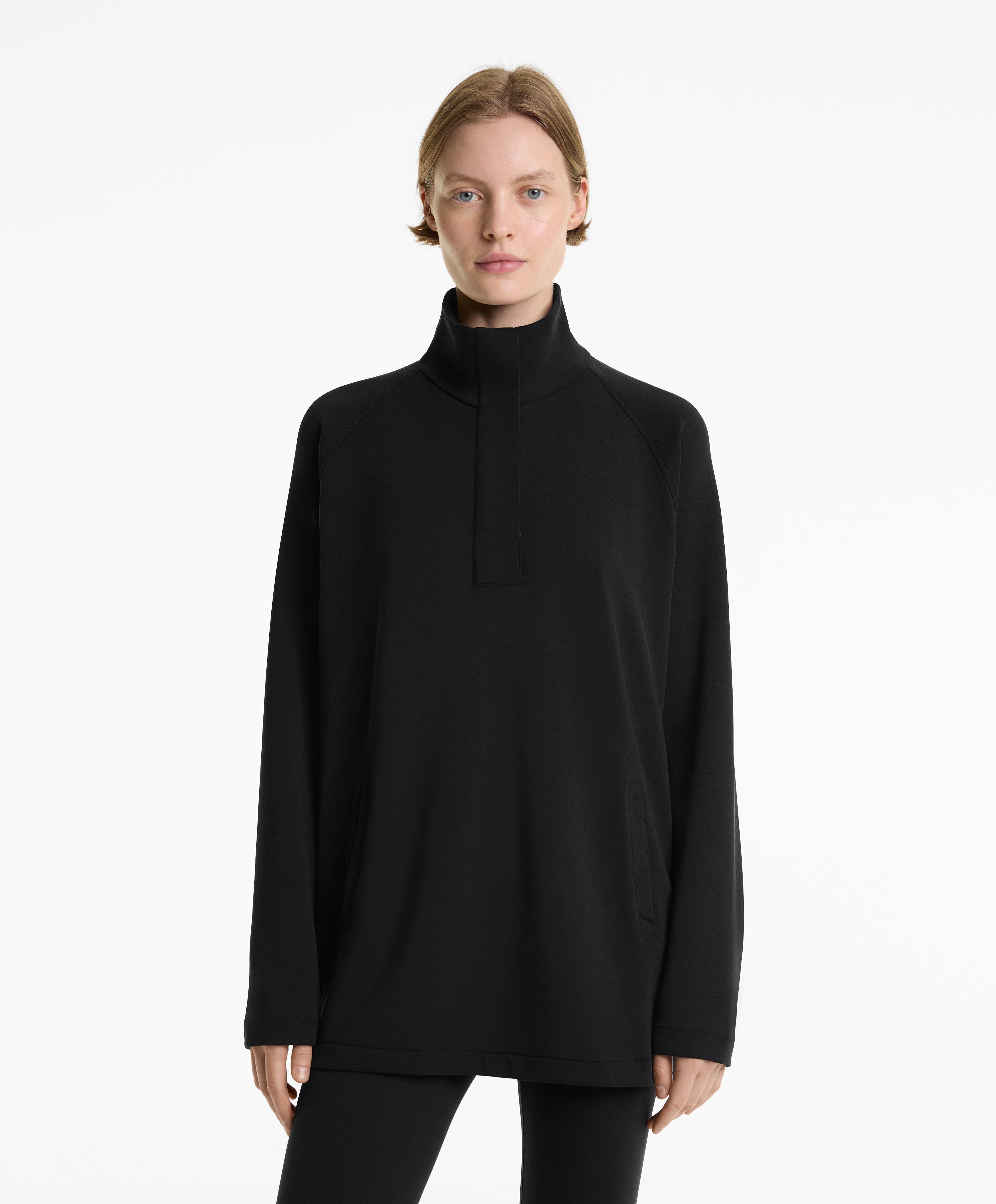 Back pleat long sweatshirt with soft-touch modal