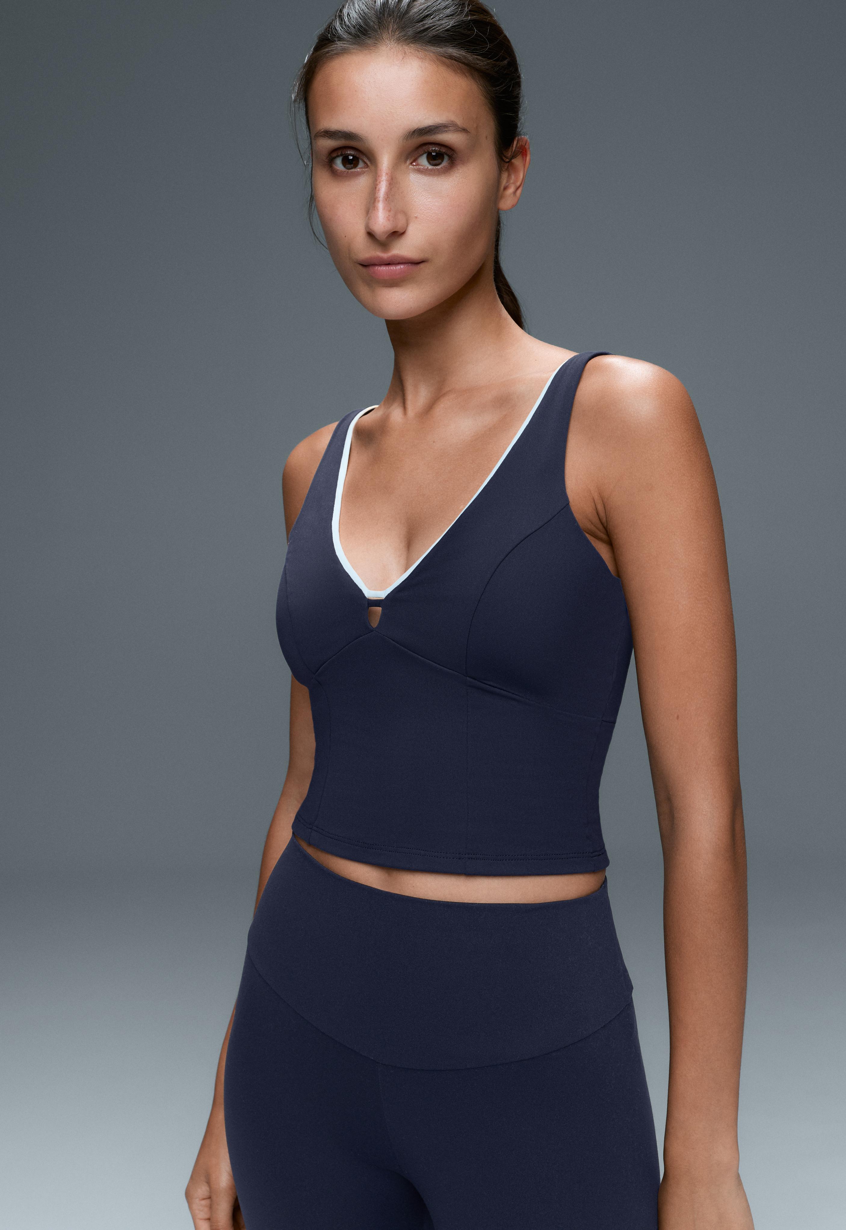 Comfortlux V-neck strappy tank top — NAVY BLUE