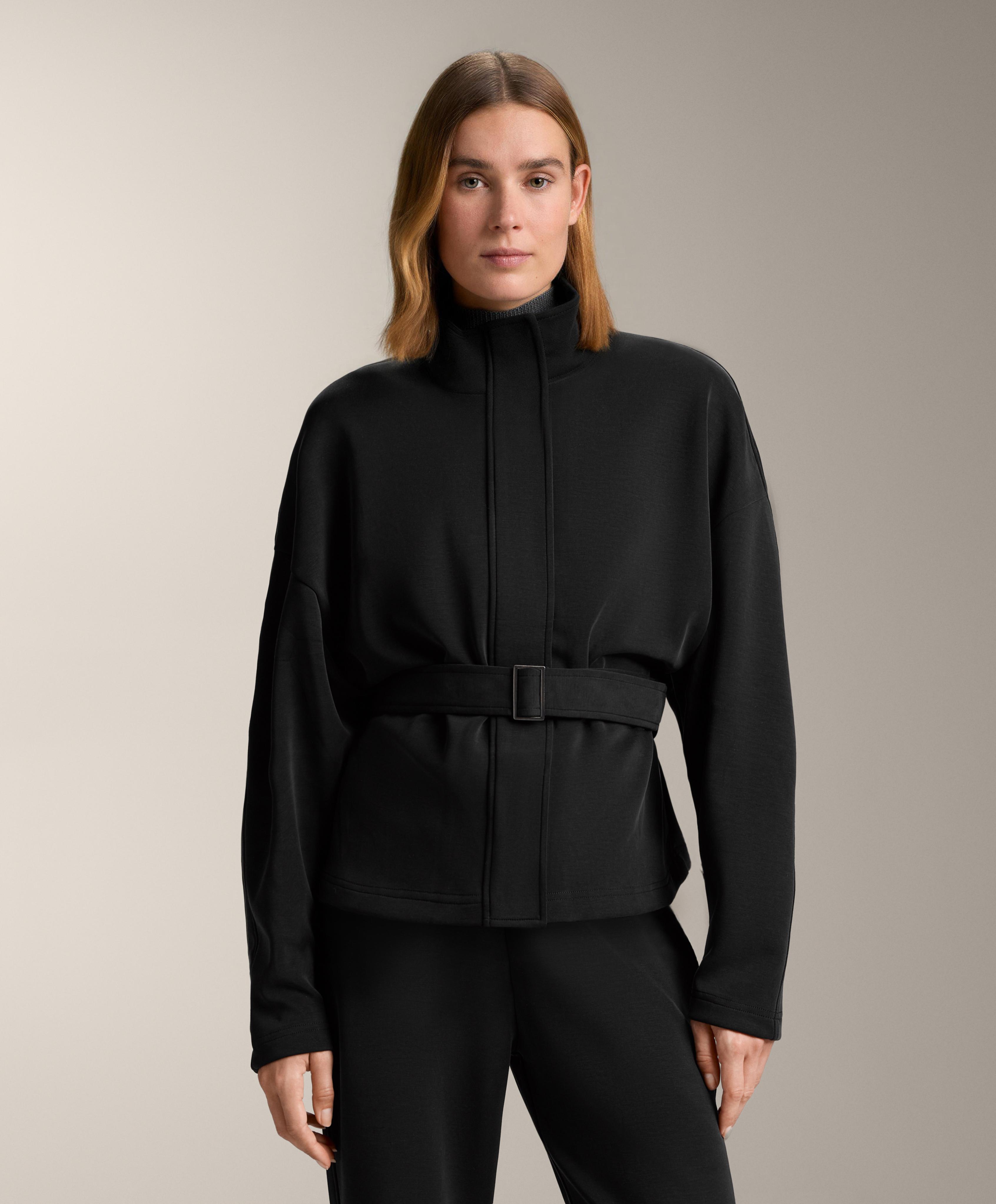 Belted jacket with brushed modal — BLACK