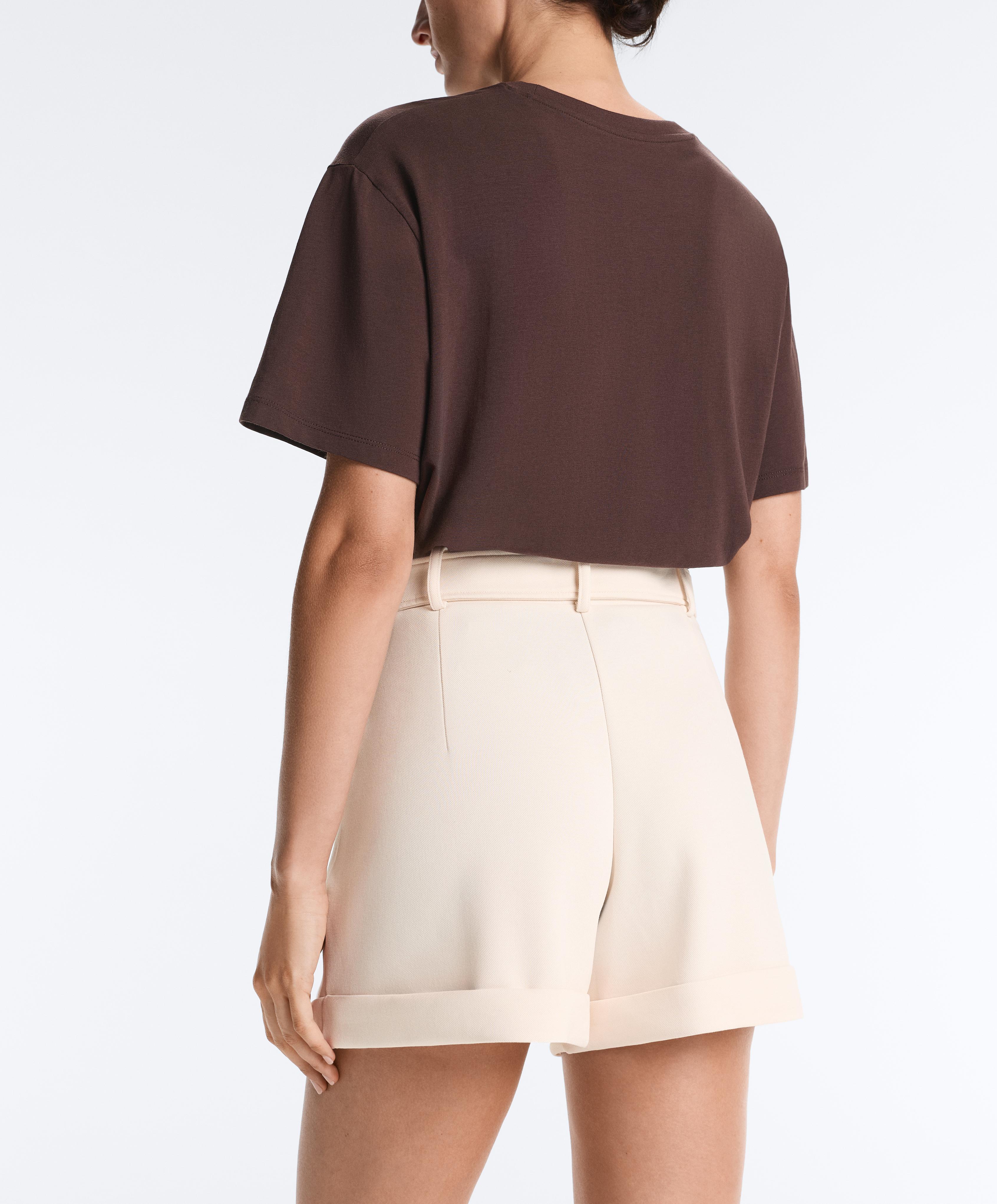 Cotton piqué belted shorts — PALE ECRU