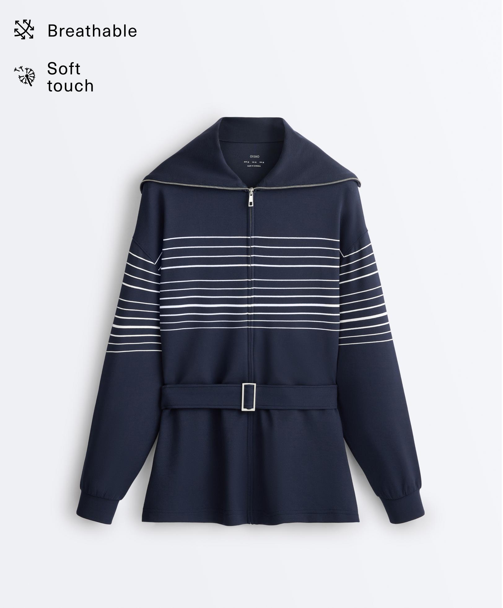 Long sailor stripe jacket with soft-touch modal — NAVY BLUE