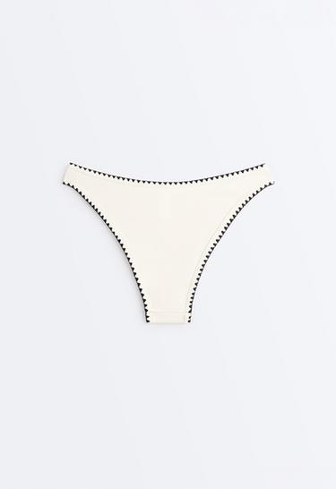 Contrast stitch U-cut medium-coverage bikini briefs — PALE ECRU 8