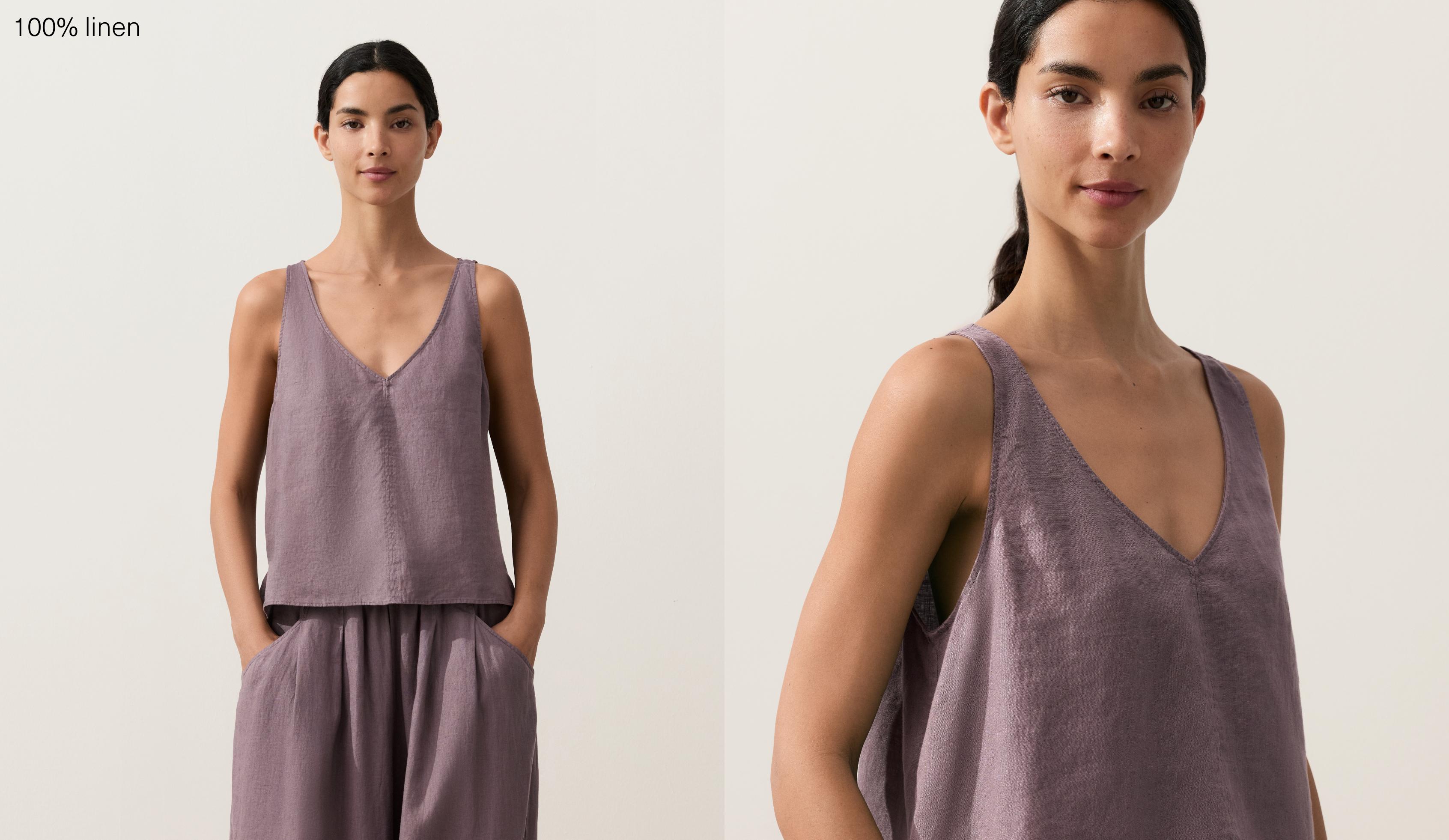 100% linen V-neck strap top — DUSTY LILAC