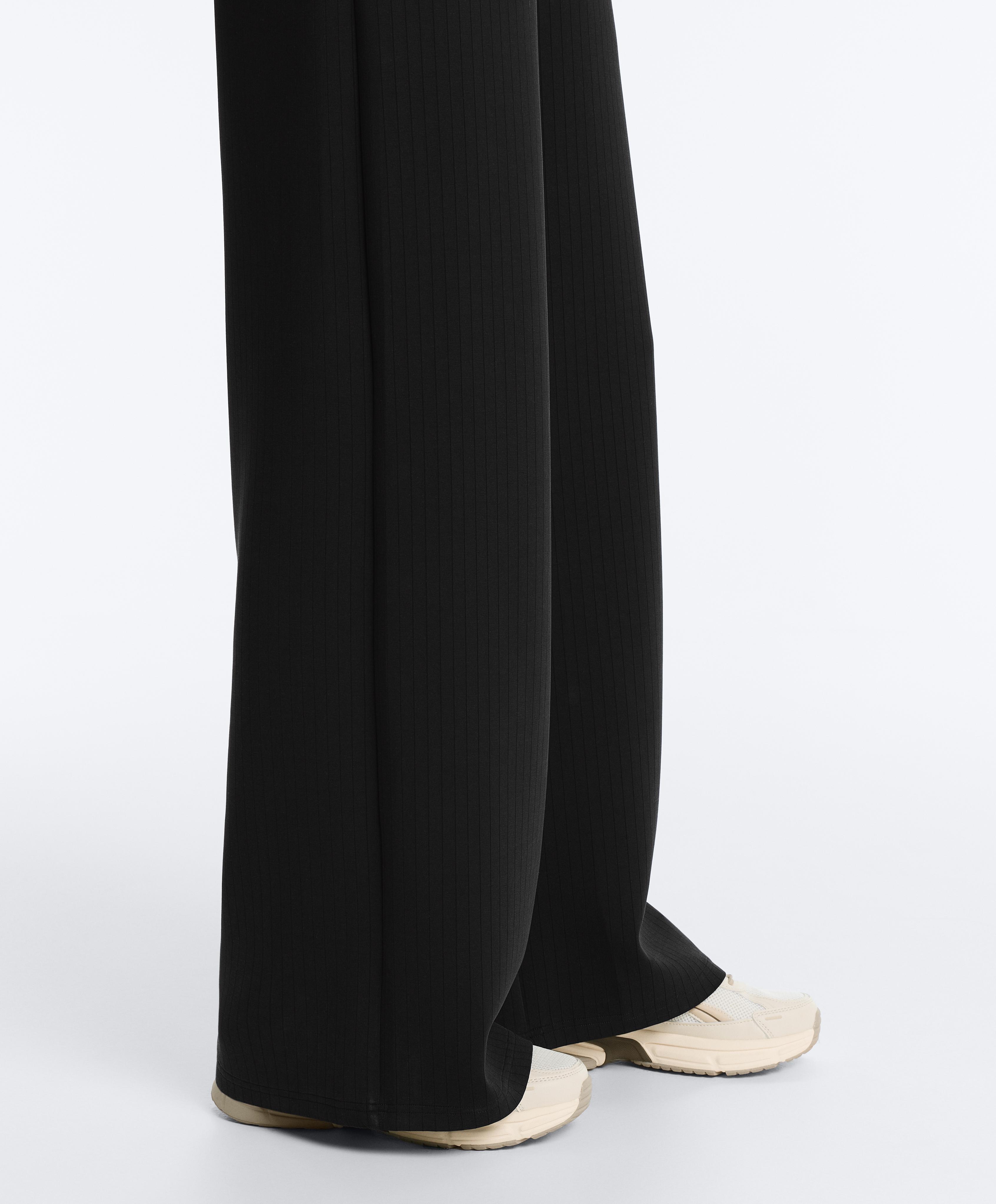Straight-leg striped trousers with soft-touch modal — BLACK
