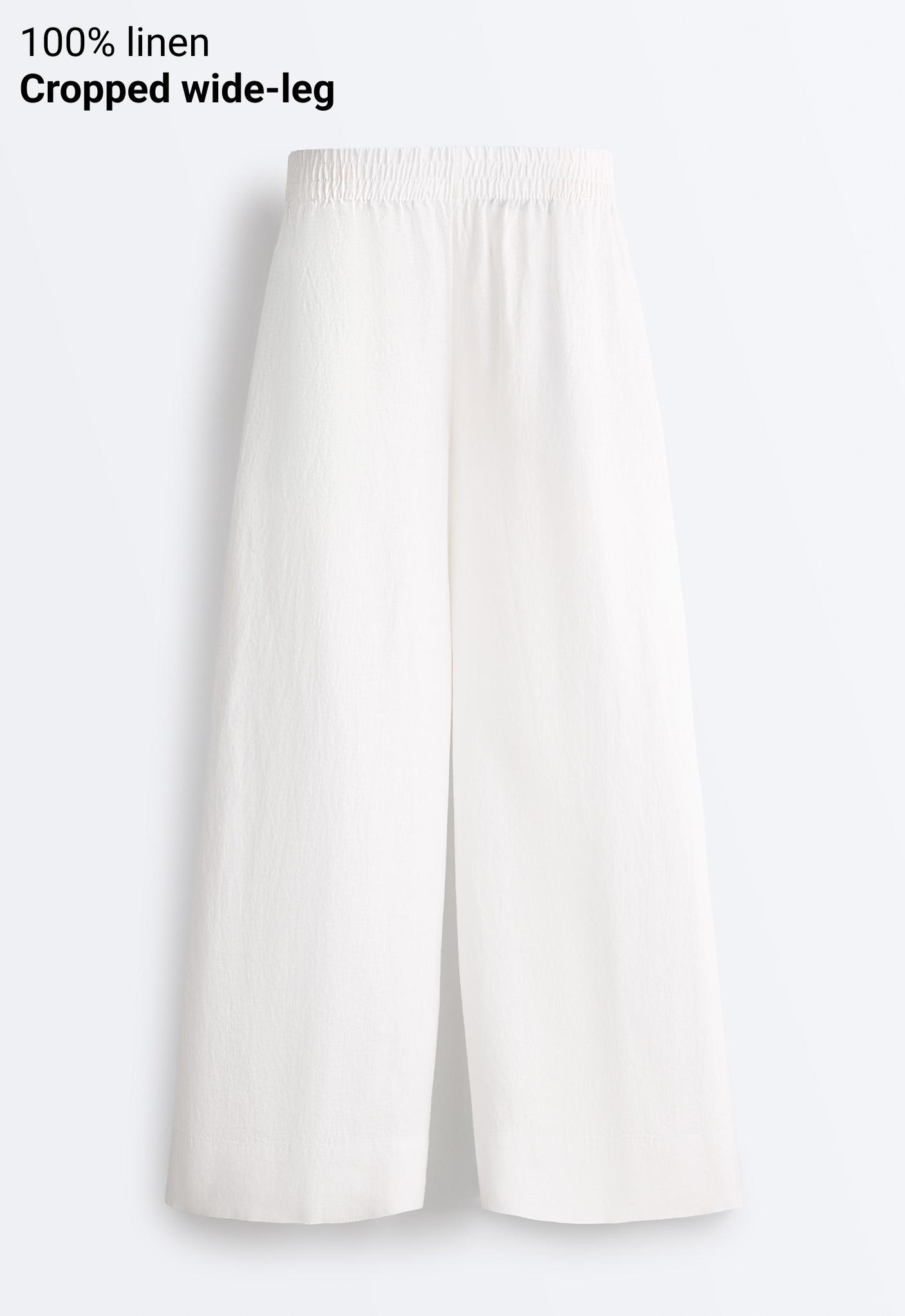 100% linen super wide-leg cropped trousers — WHITE 