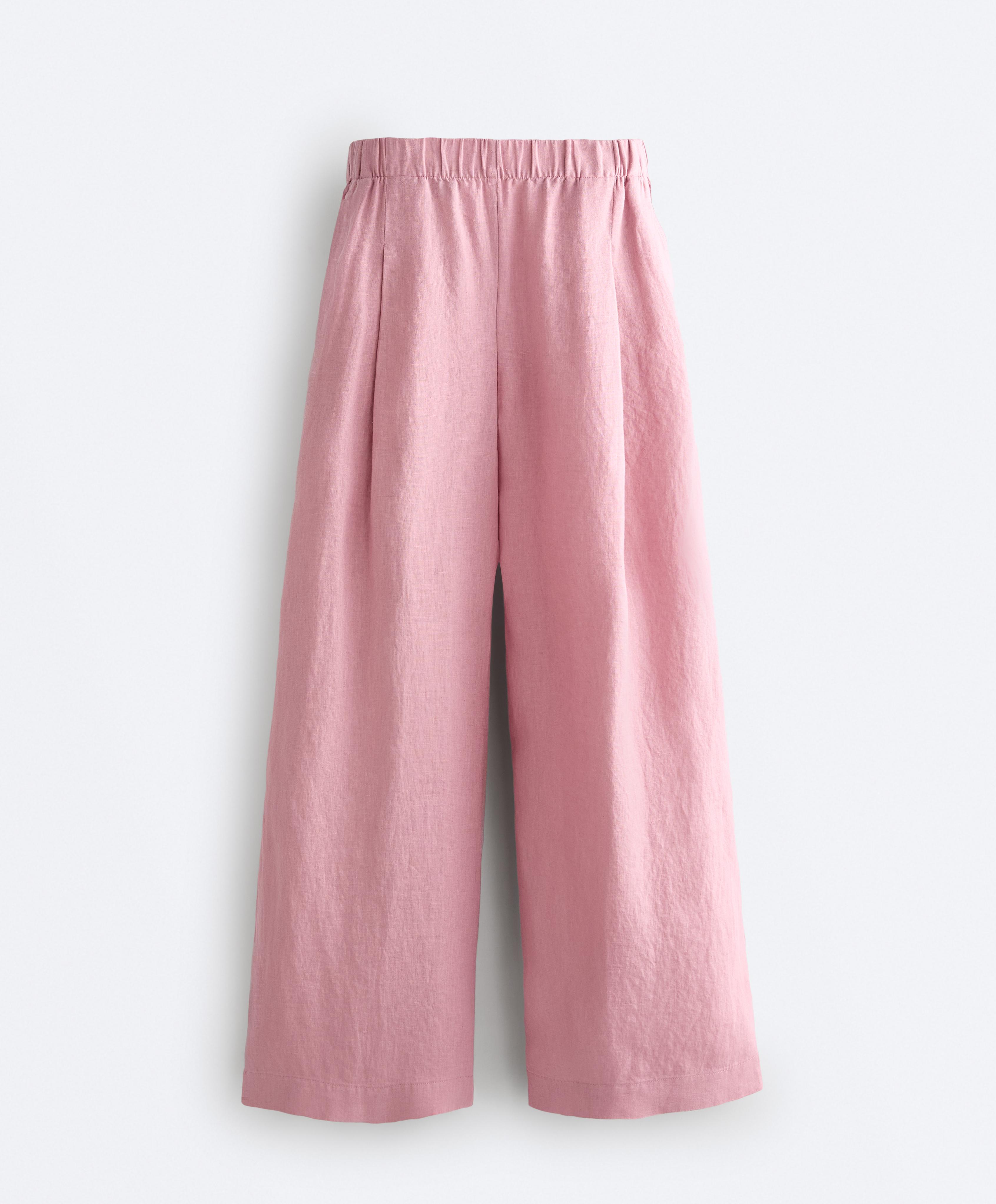 100% linen wide-leg trousers — MID-PINK