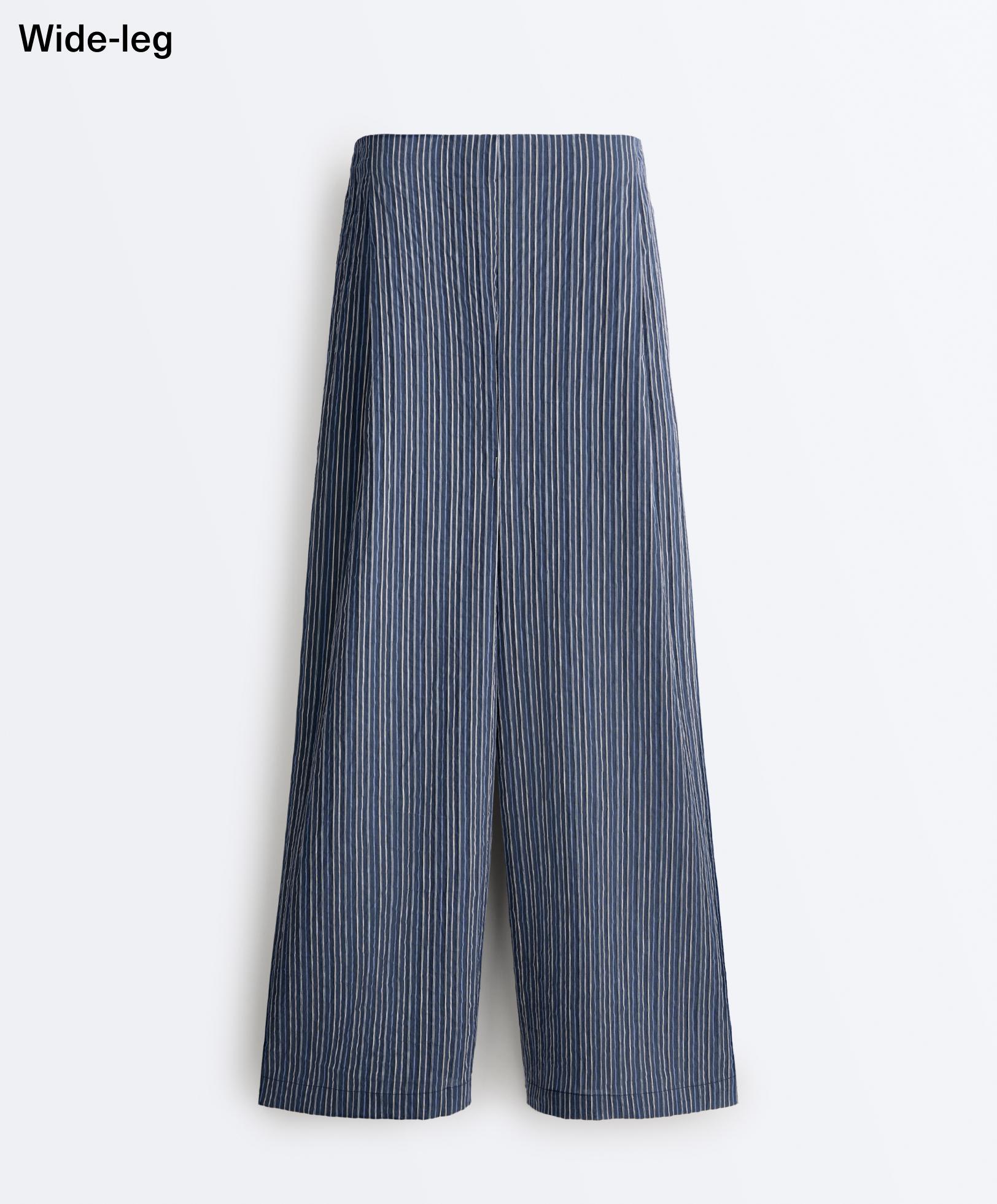Wide leg stripe print cotton blend trousers Wide leg stripe print cotton blend trousers