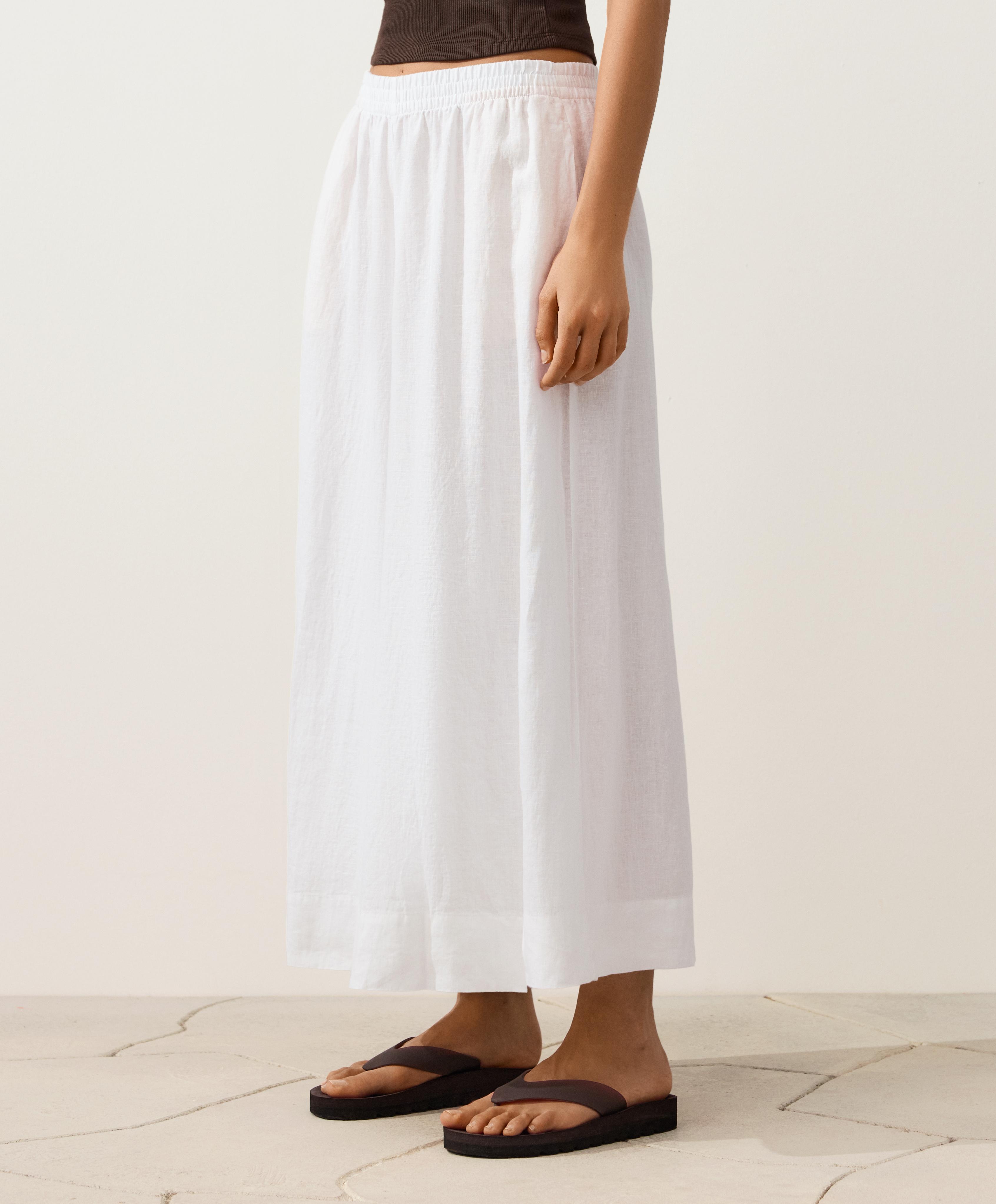 100% linen super wide-leg cropped trousers — WHITE