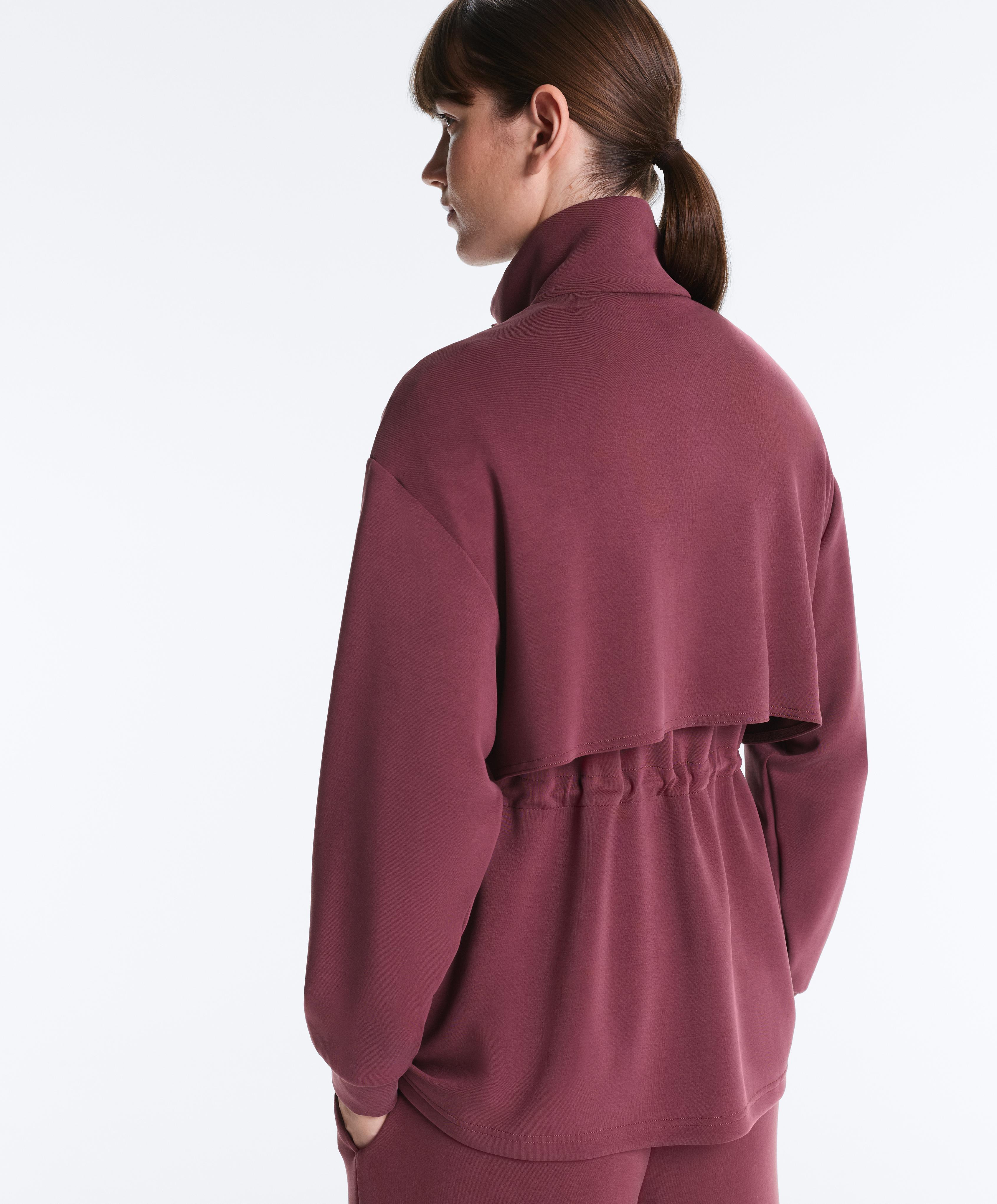 Long soft-touch jacket with modal and pockets — CHERRY