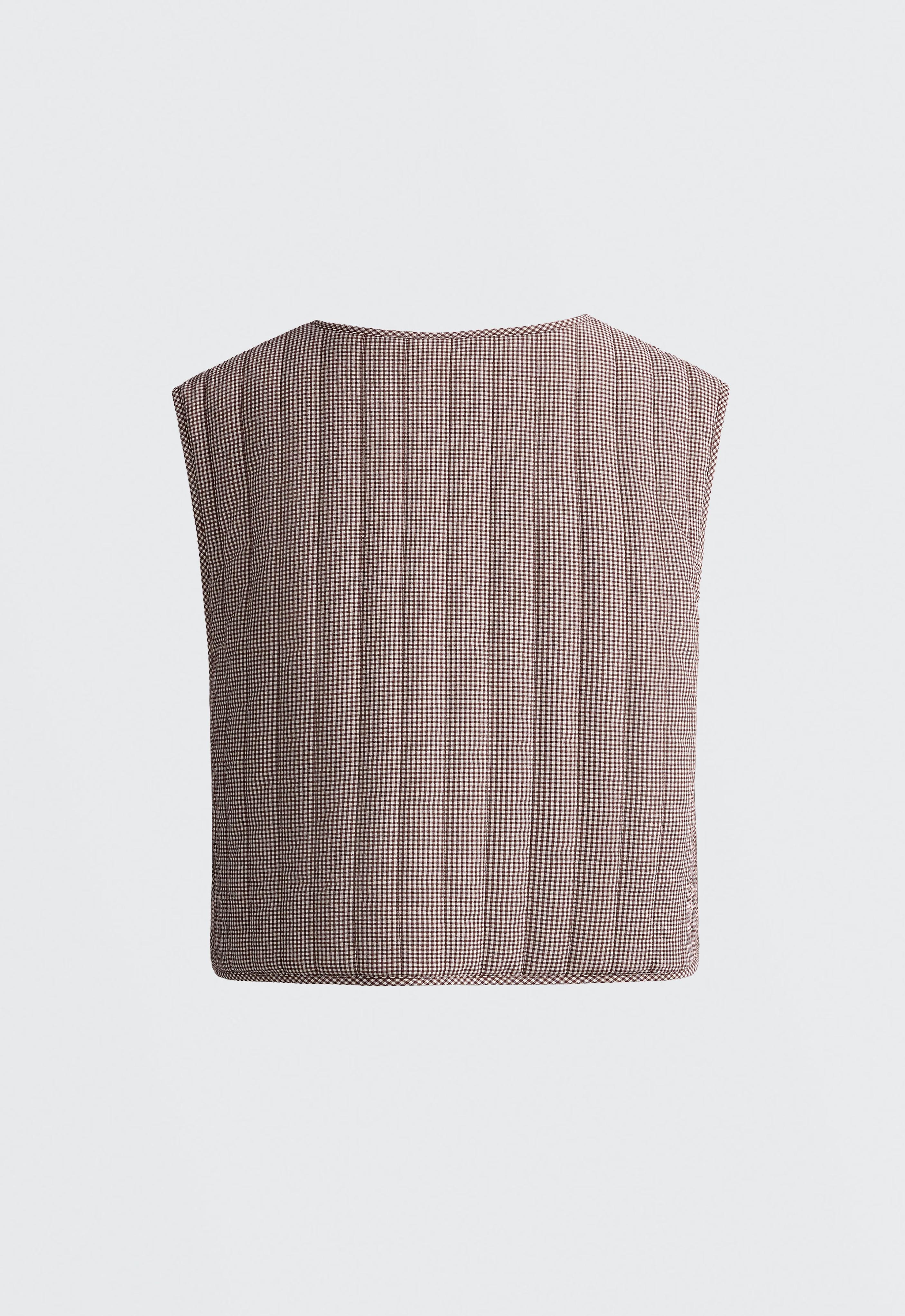 Gingham quilted gilet — MID-BROWN