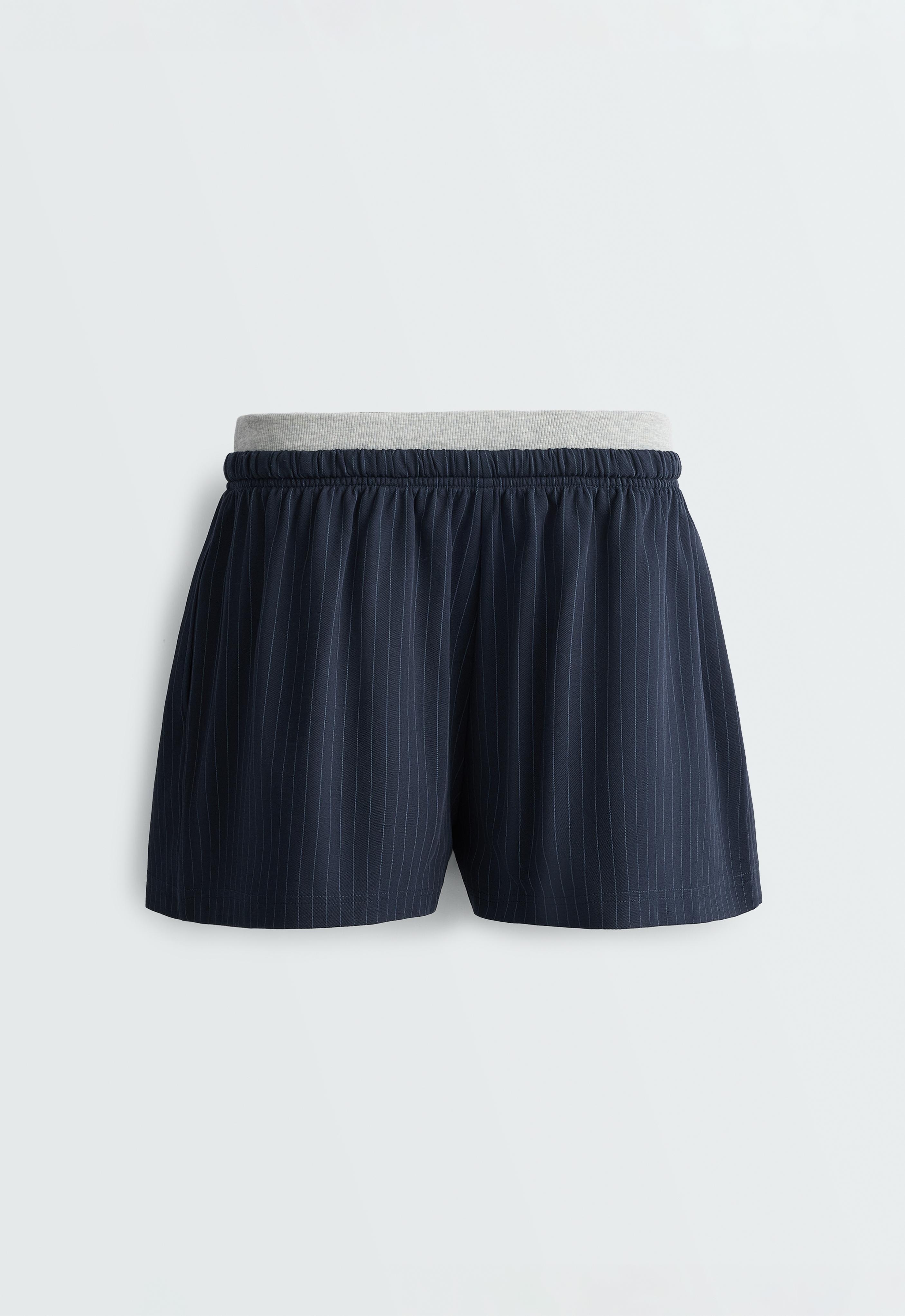 Pinstripe cotton pique shorts — NAVY BLUE