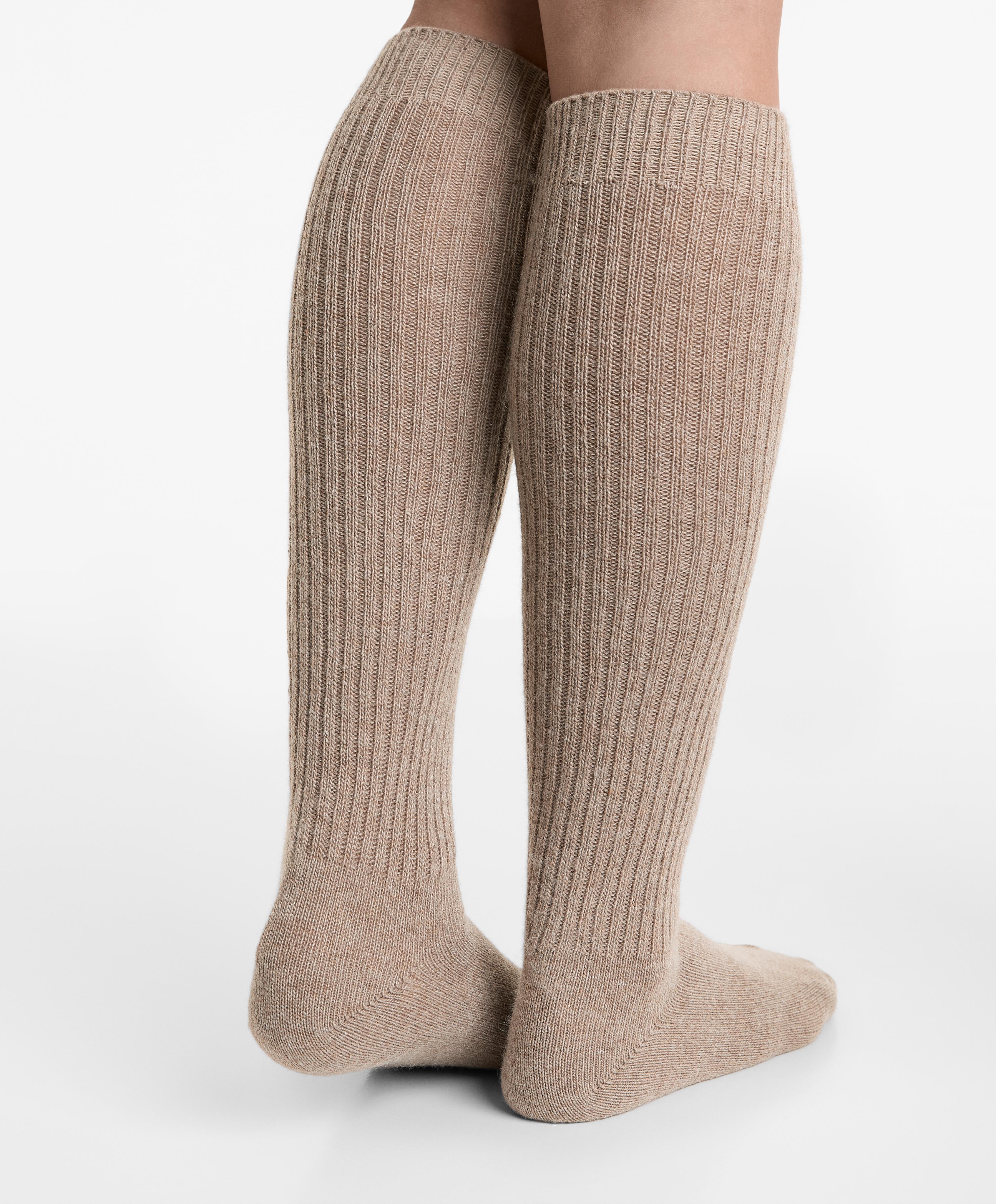 18% cashmere 13% wool long socks — TAN MELANGE