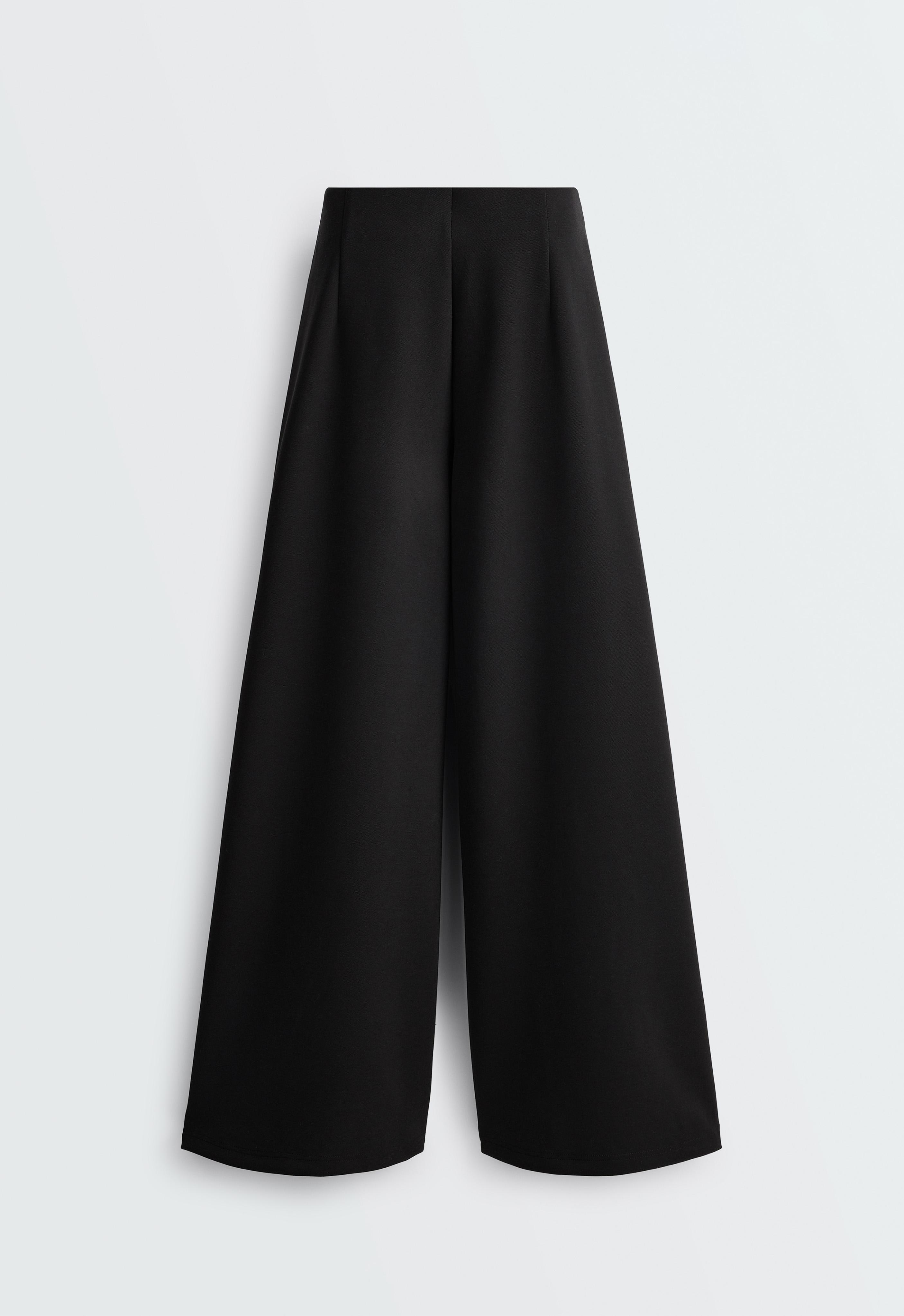 Wide-leg piqué trousers with modal — BLACK