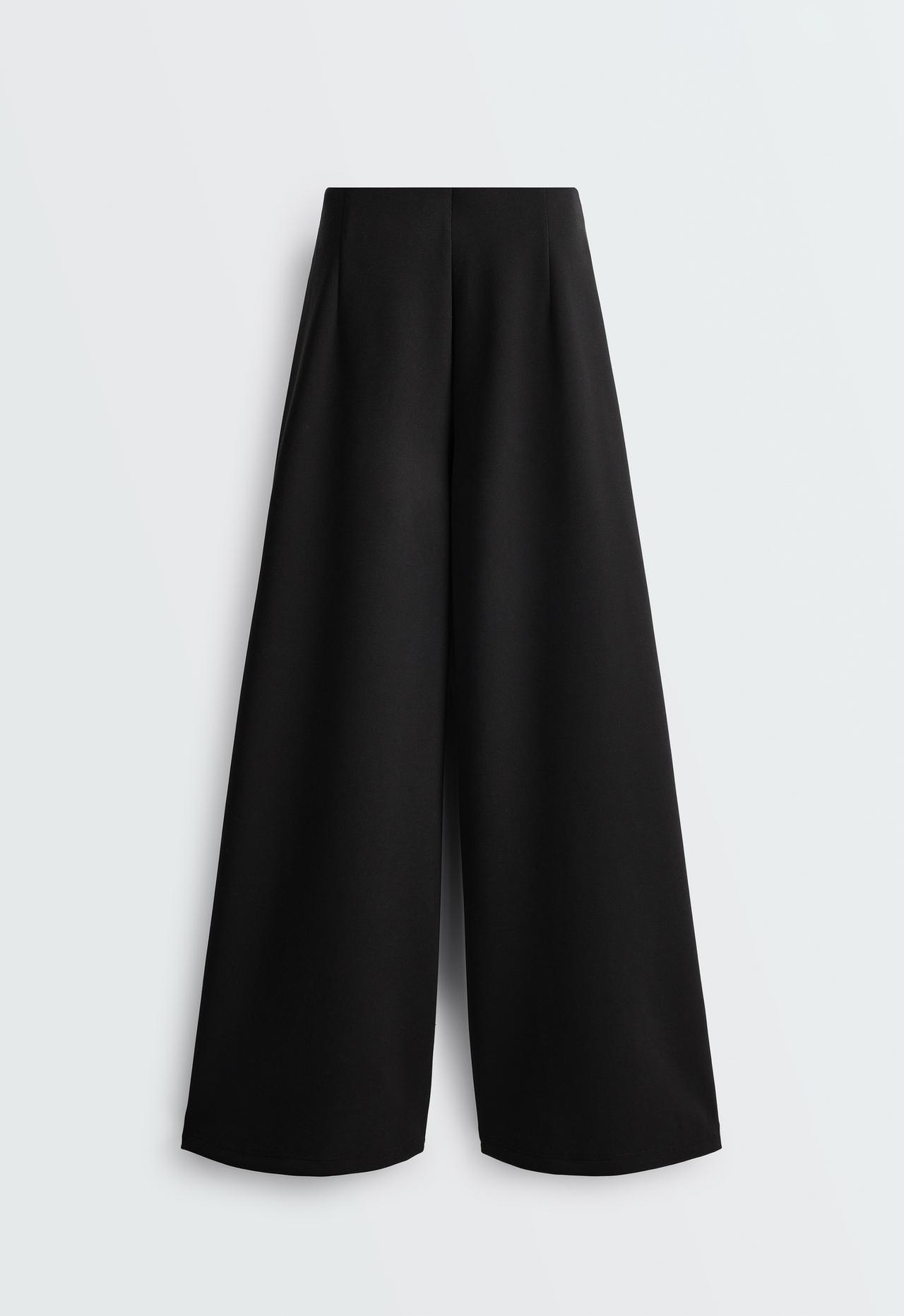 Wide-leg piqué trousers with modal — BLACK