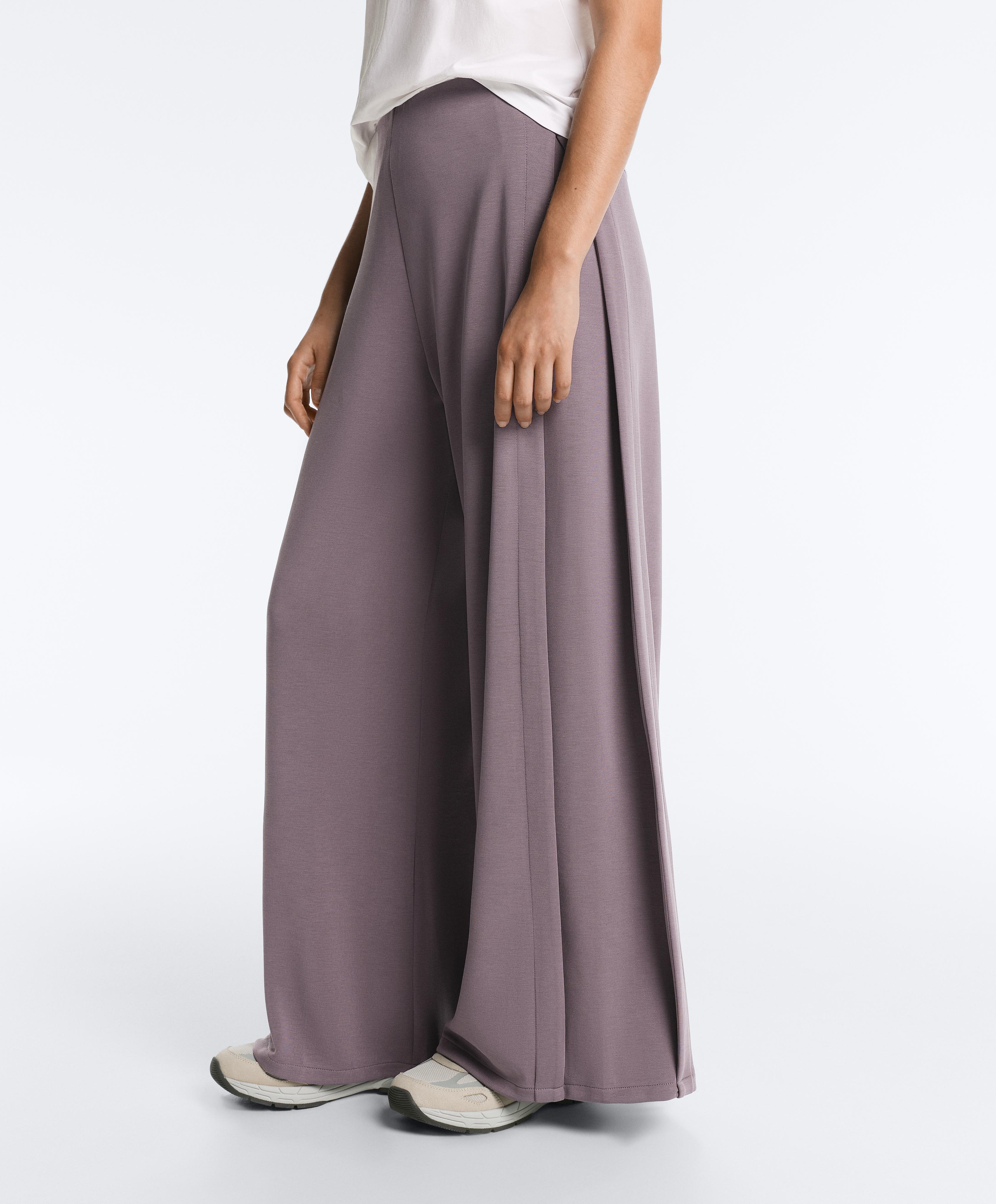 Soft-touch wide-leg trousers with side pleat and modal — GREY-LILAC