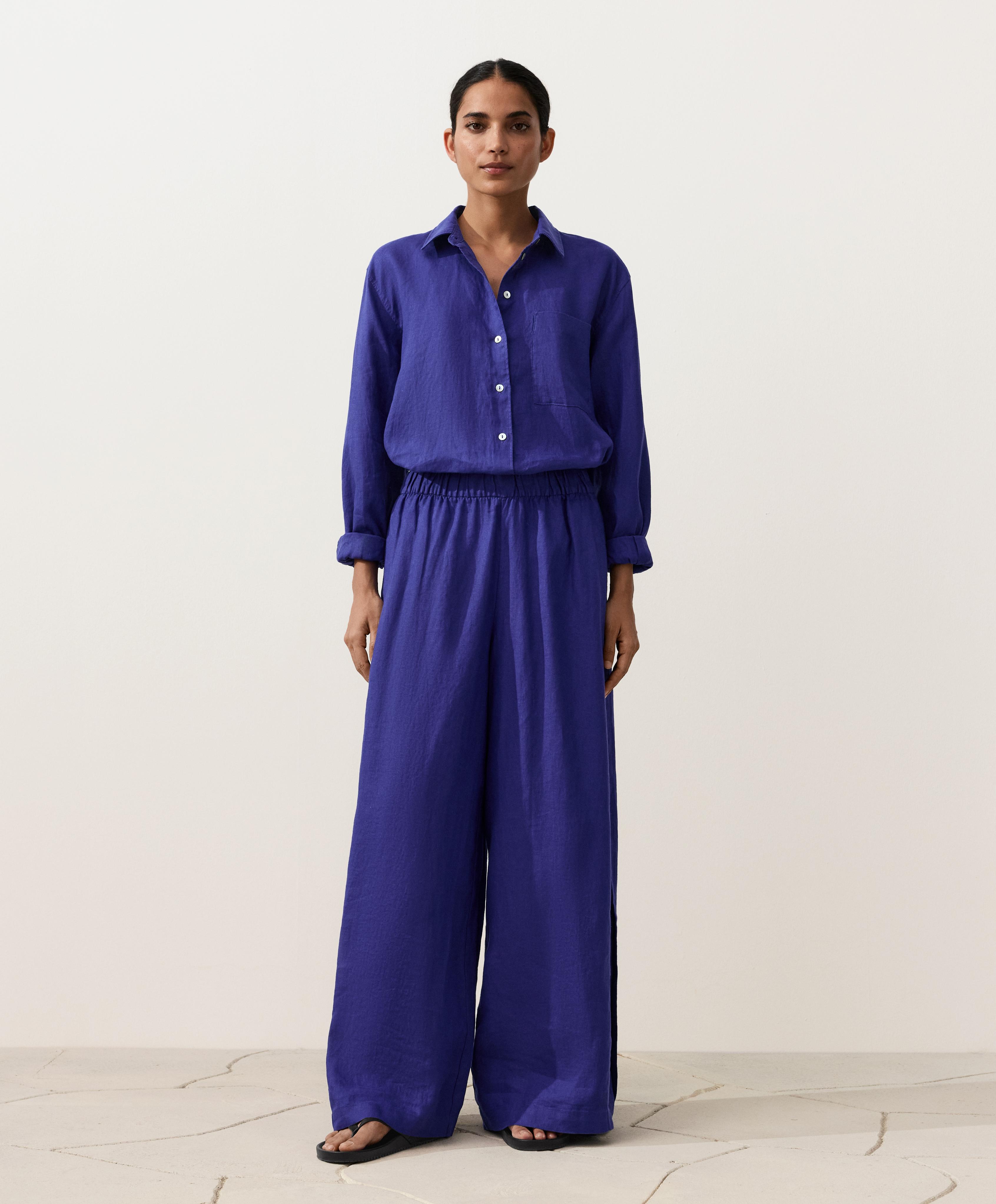 100% linen relaxed shirt — COBALT