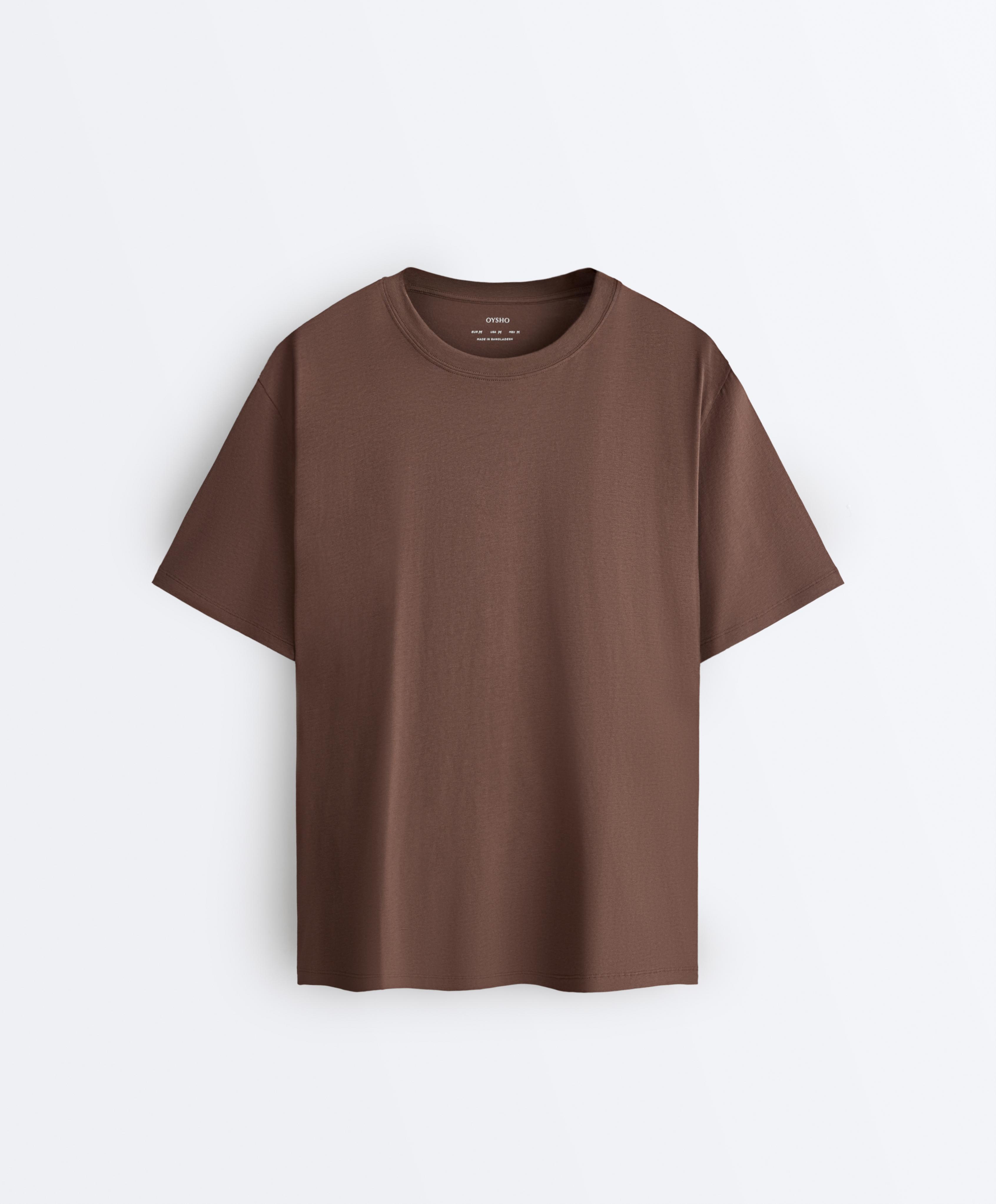 Oversize cotton blend short-sleeved T-shirt — MID-BROWN