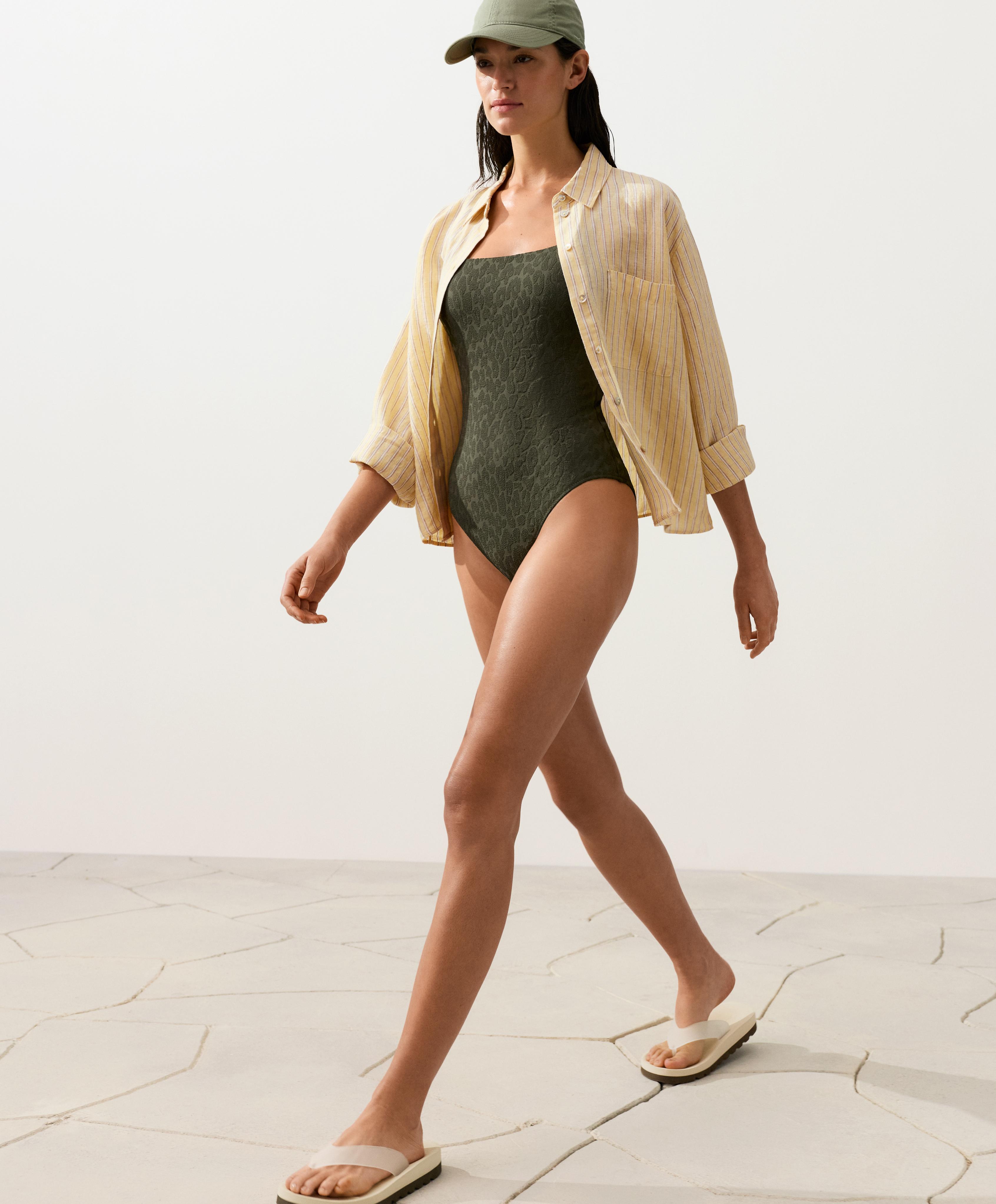 Textured leopard print swimsuit — DARK KHAKI