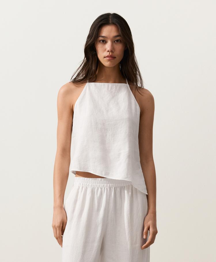 Asymmetric 100% linen sleeveless top — WHITE 