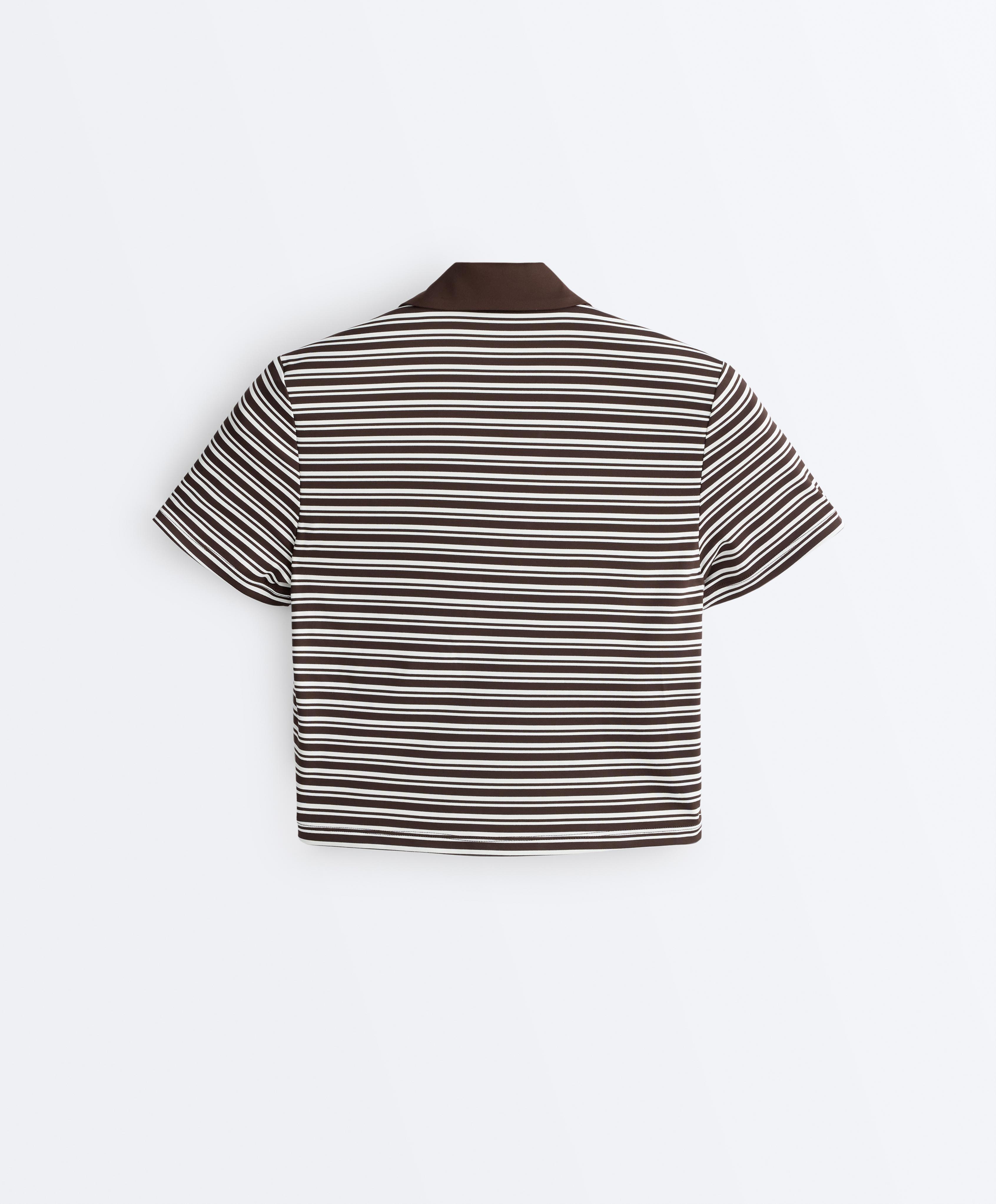 Comfortlux striped short-sleeve polo shirt — DARK BROWN