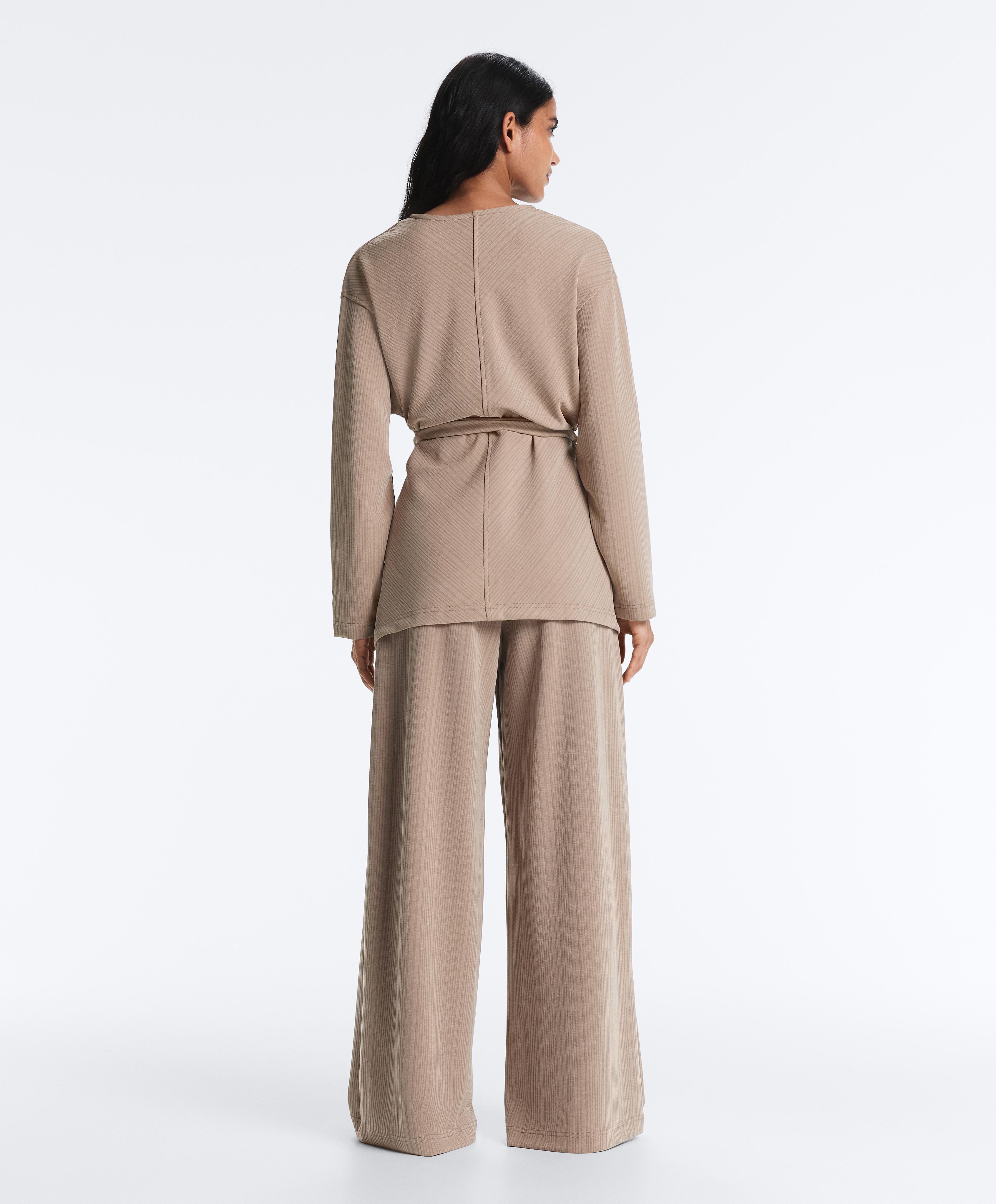 Long asymmetric stripe jacket with modal — DARK TAUPE