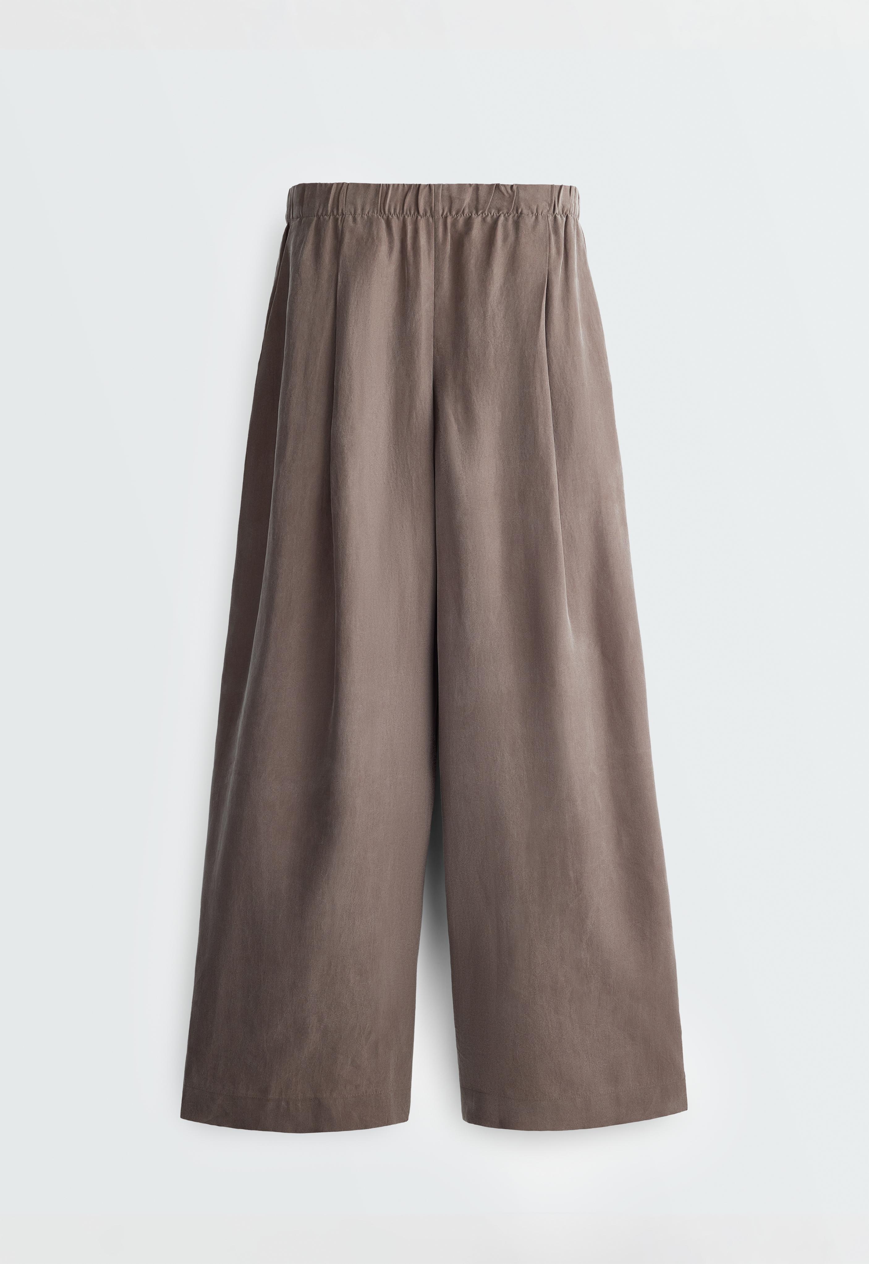 100% lyocell wide-leg trousers — DARK MINK