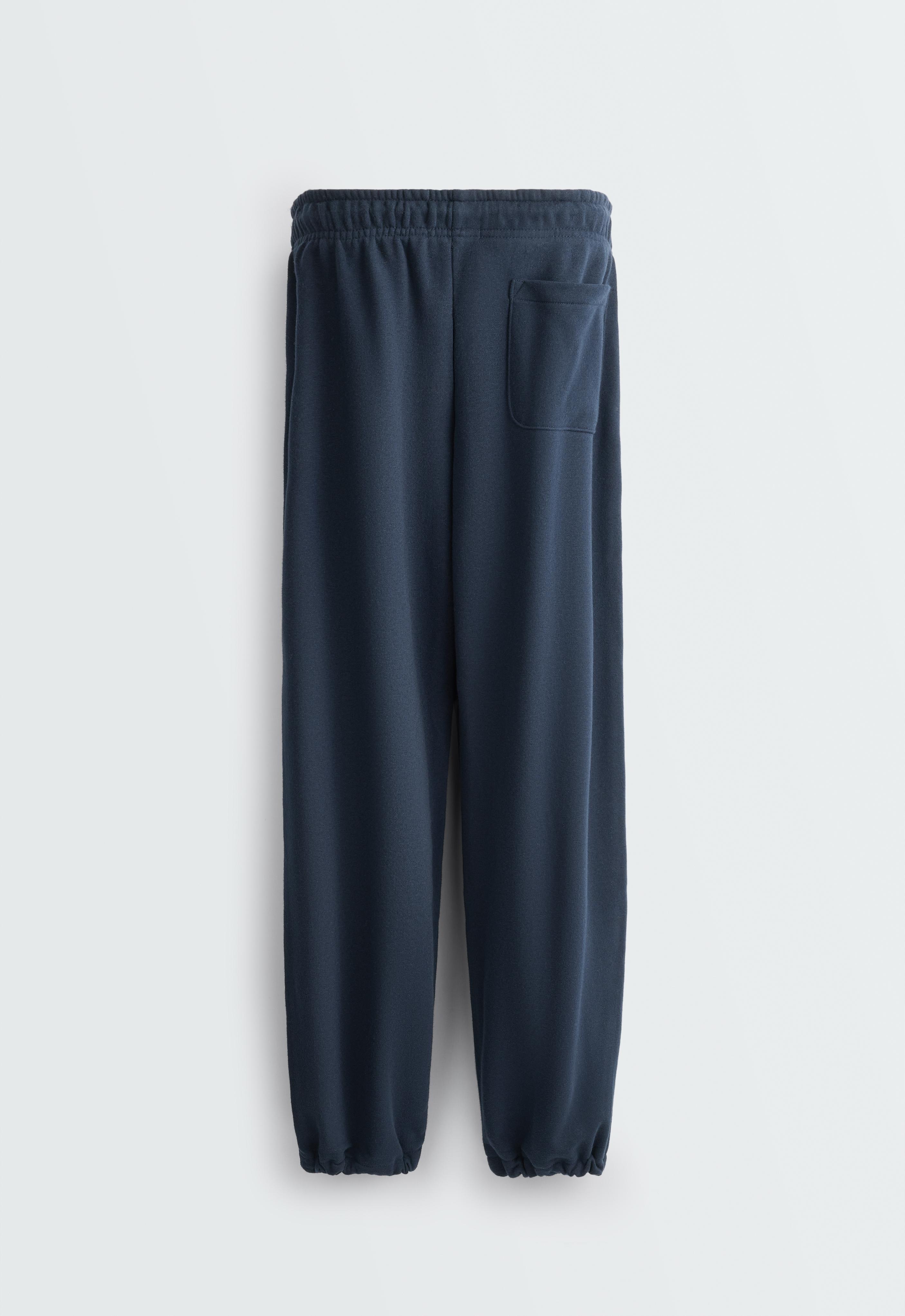 Cotton blend fleece straight-leg trousers — NAVY BLUE