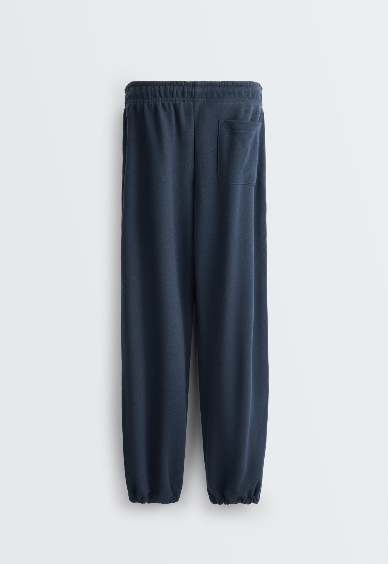 Adjustable cotton-blend fleece straight trousers — NAVY BLUE