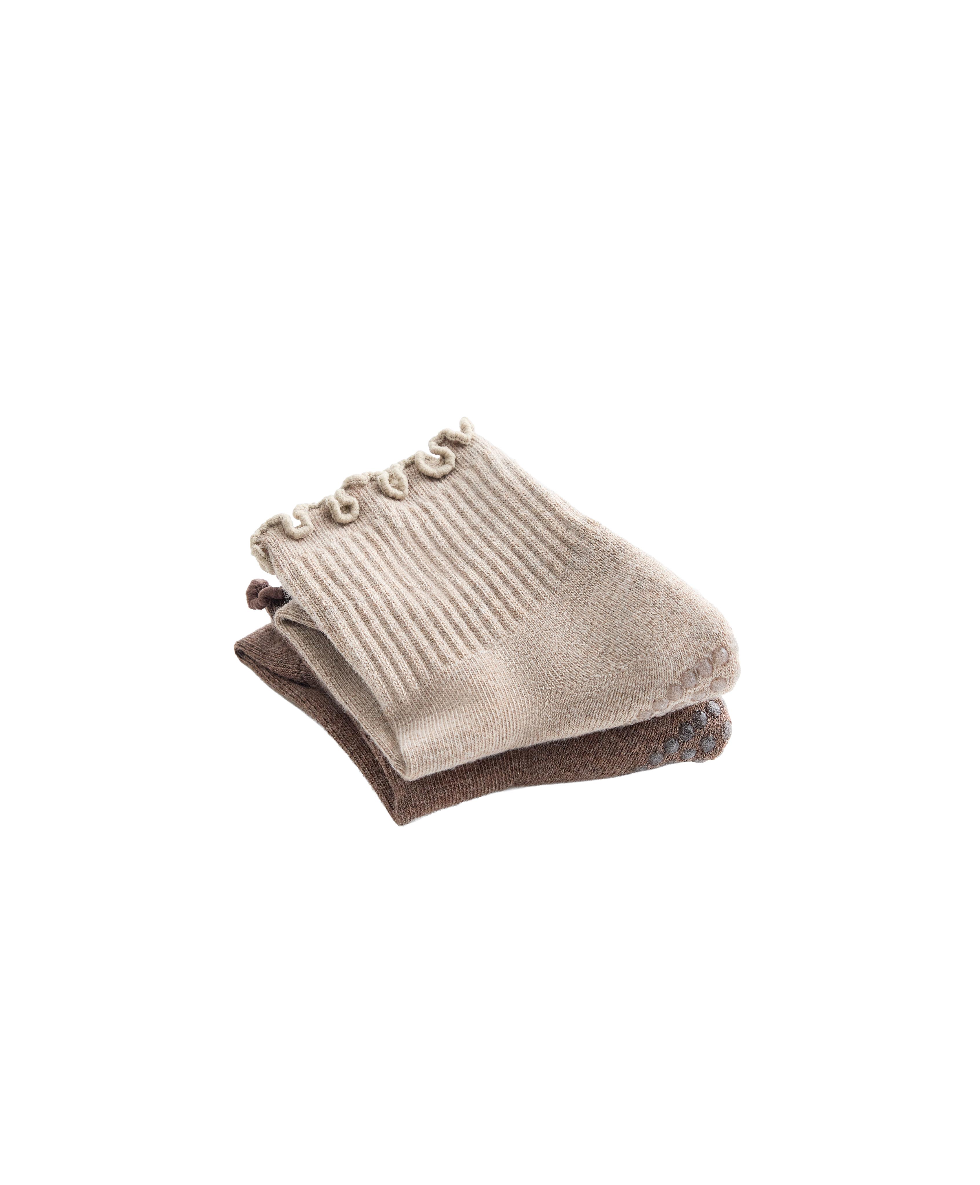 2 pairs of cotton curling quarter yoga and Pilates socks — PALE TAN