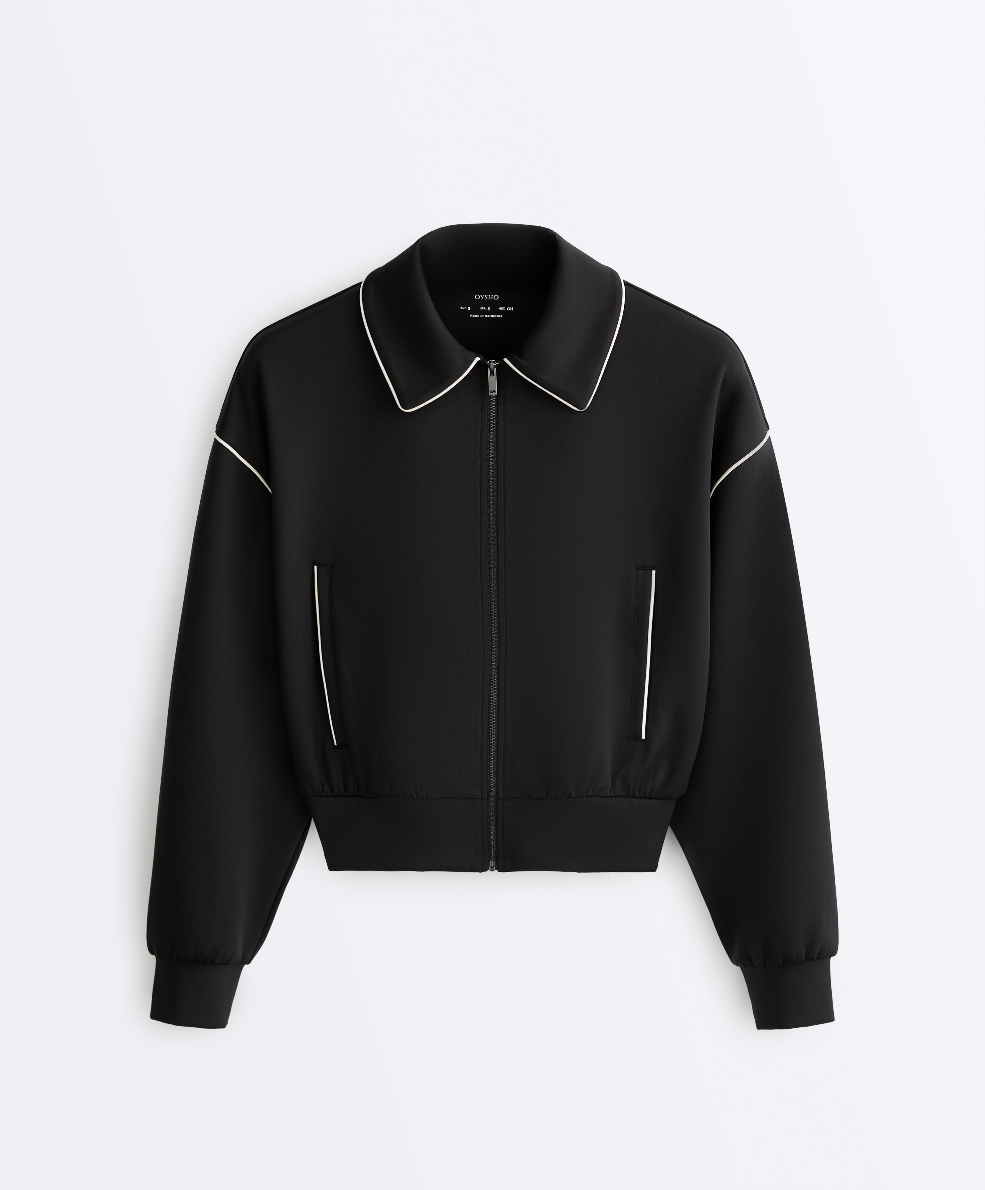 Neoprene-effect piping jacket — BLACK