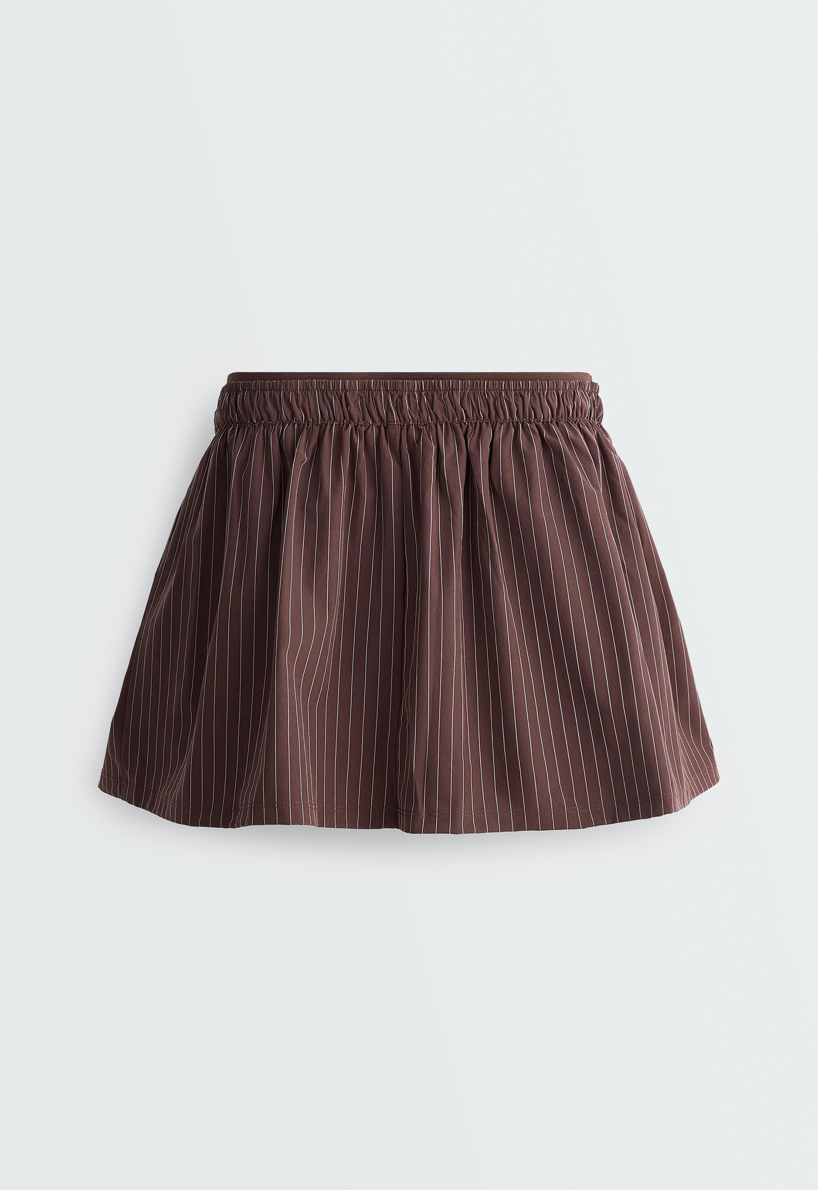 Pinstripe double-waist mini skirt — CHOCOLATE
