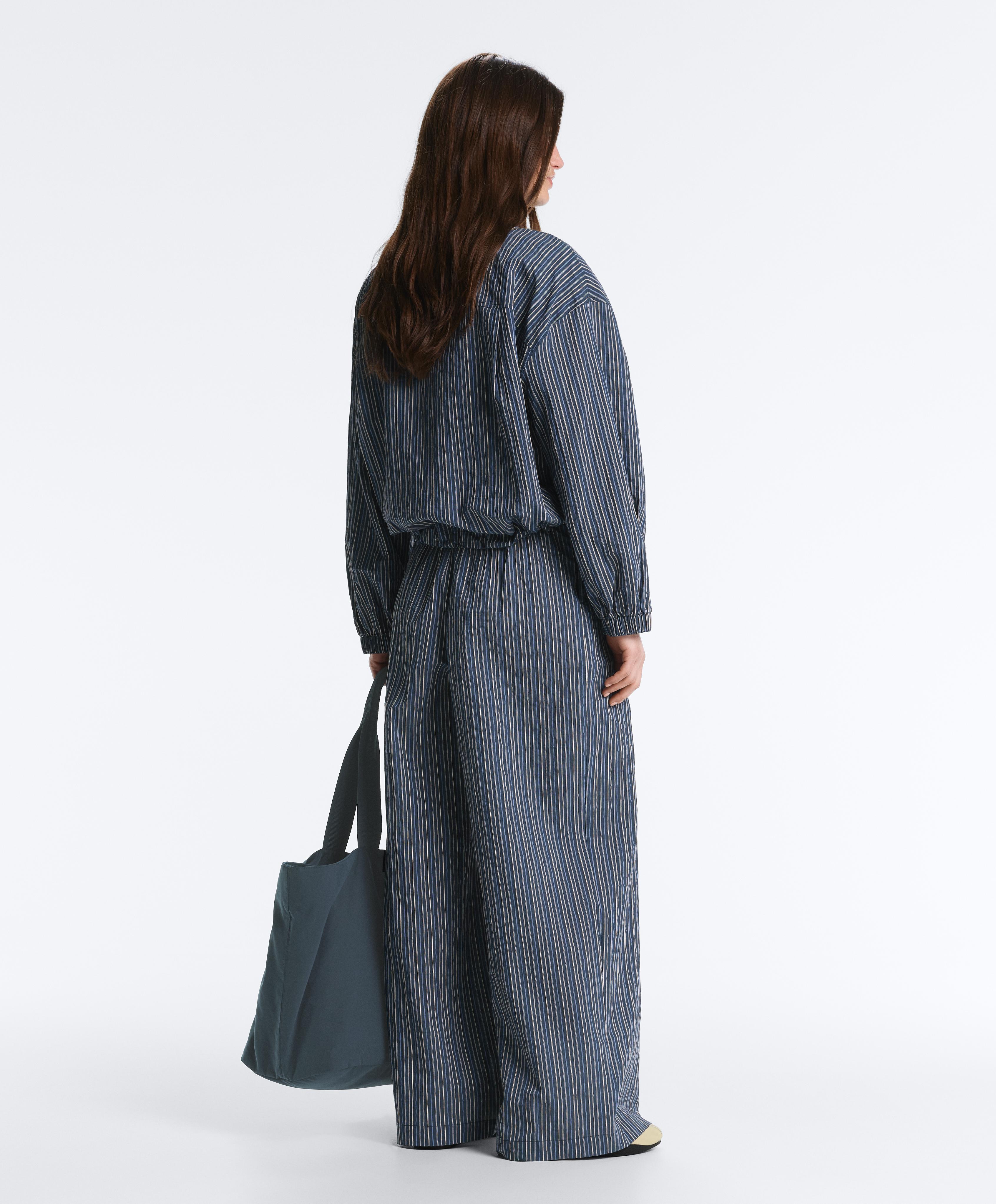 Cotton blend striped bomber jacket — DARK NAVY
