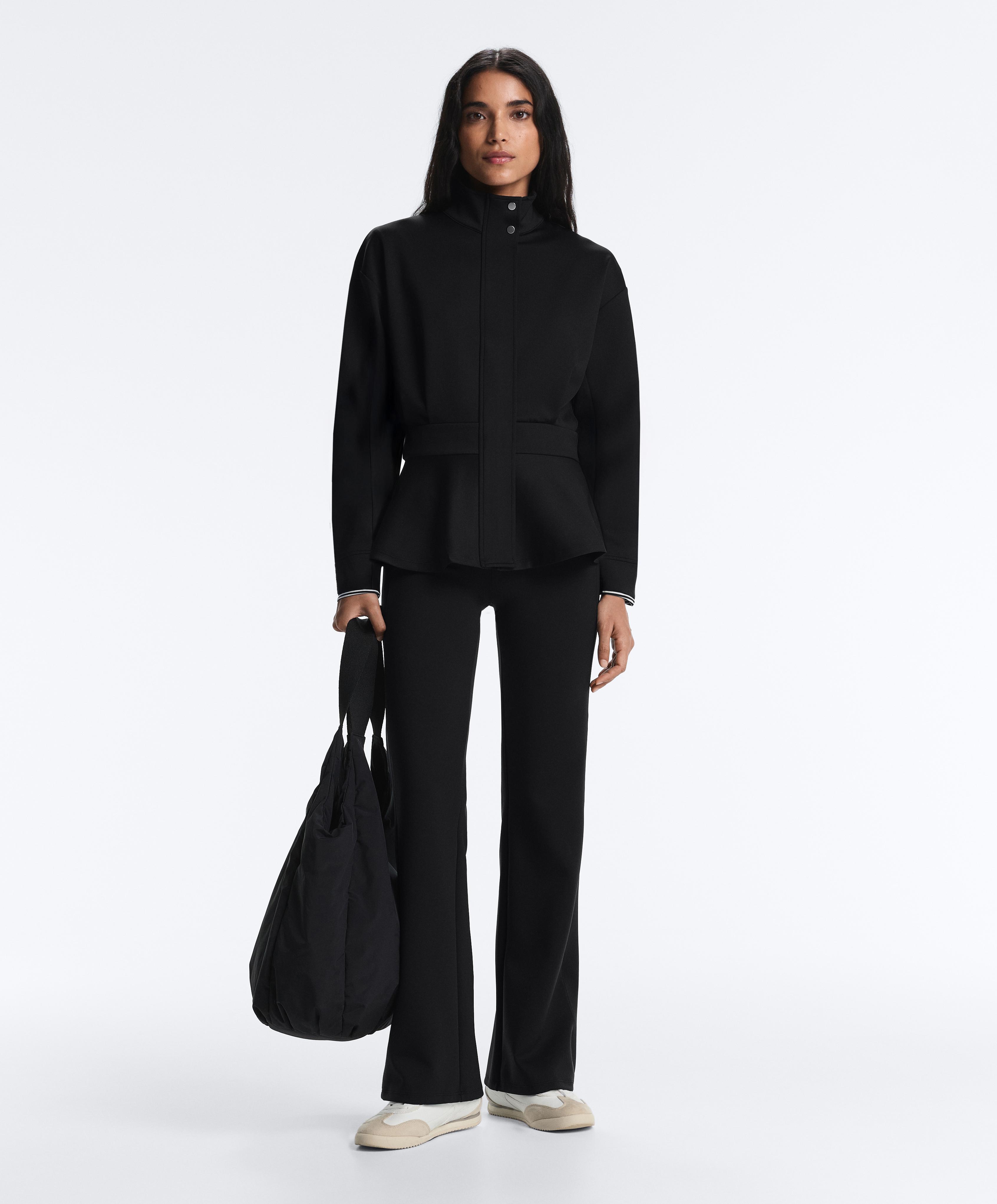 Neoprene-effect peplum jacket — BLACK