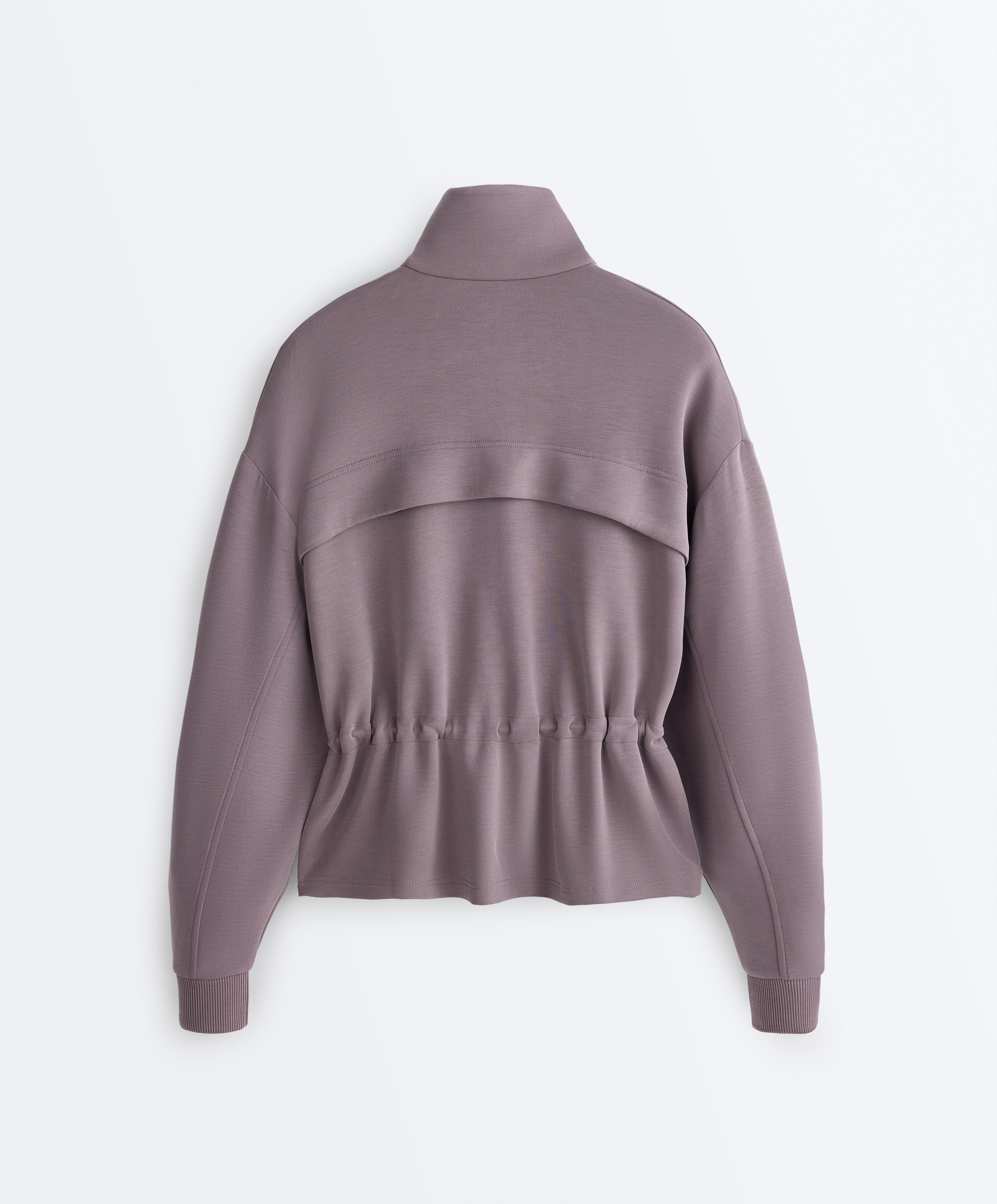 Soft-touch modal jacket with adjustable waist and high collar — GREY-LILAC