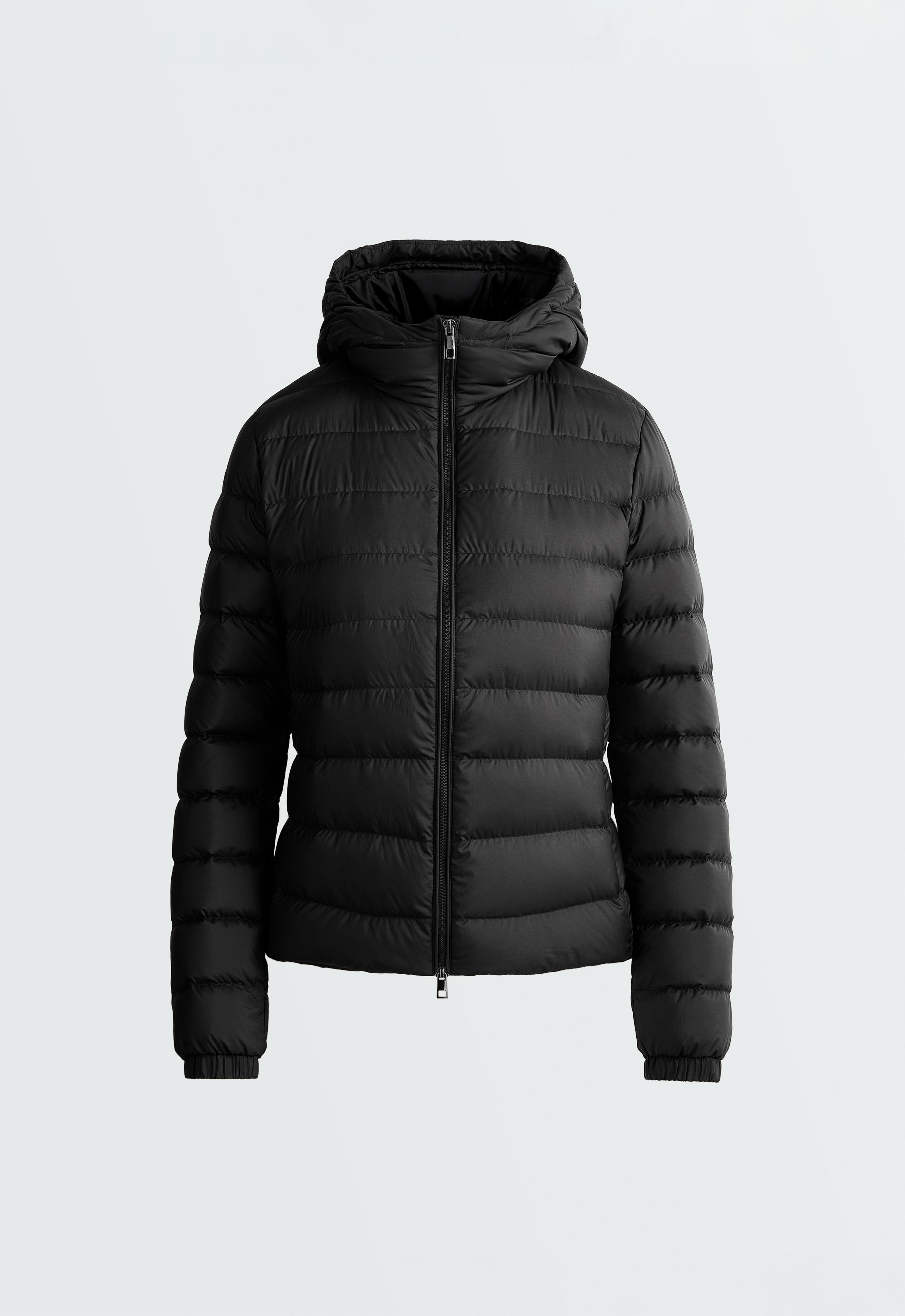 Packable 100% down short puffer jacket — BLACK