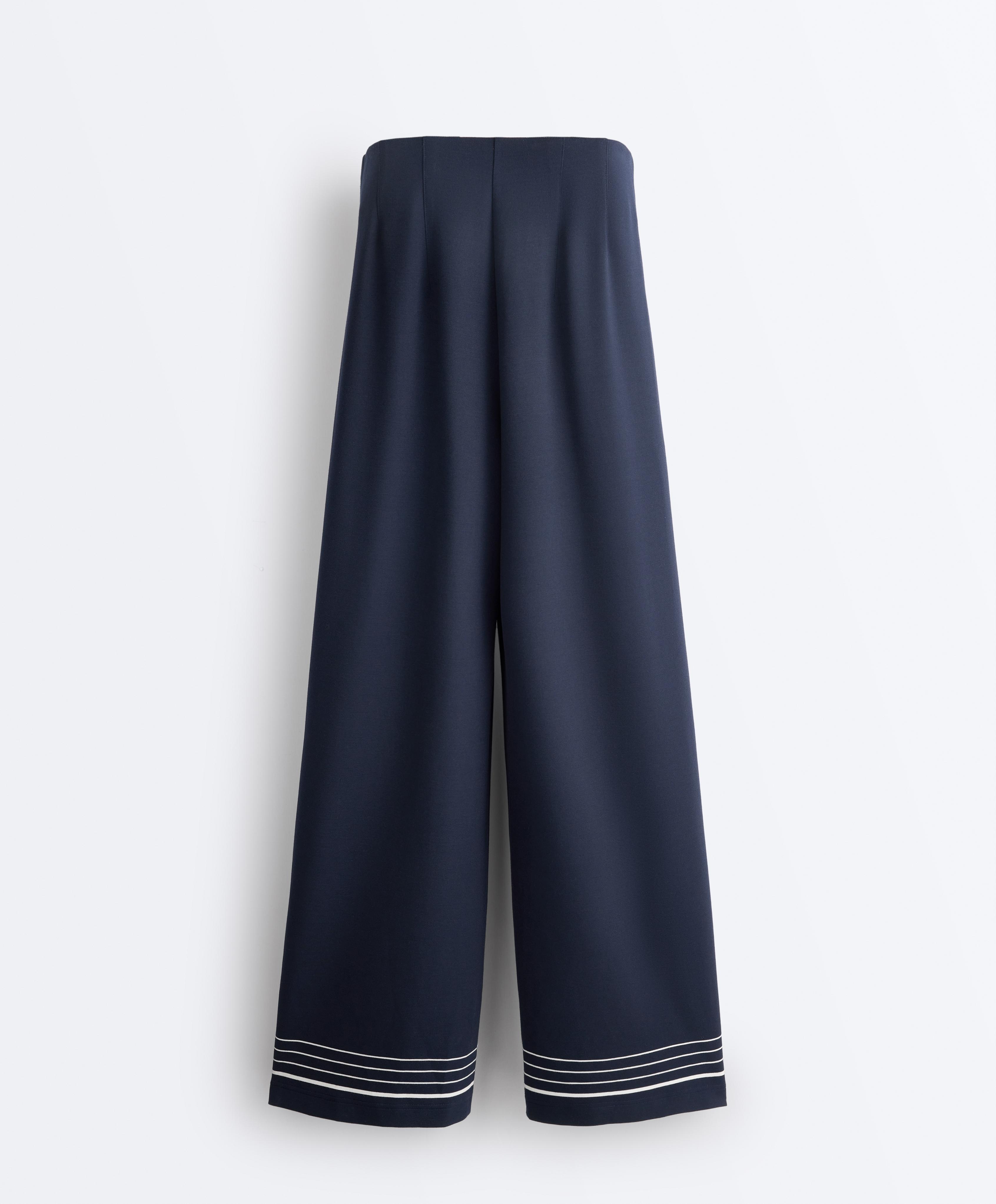 Soft-touch modal trousers with sailor stripe detail — NAVY BLUE