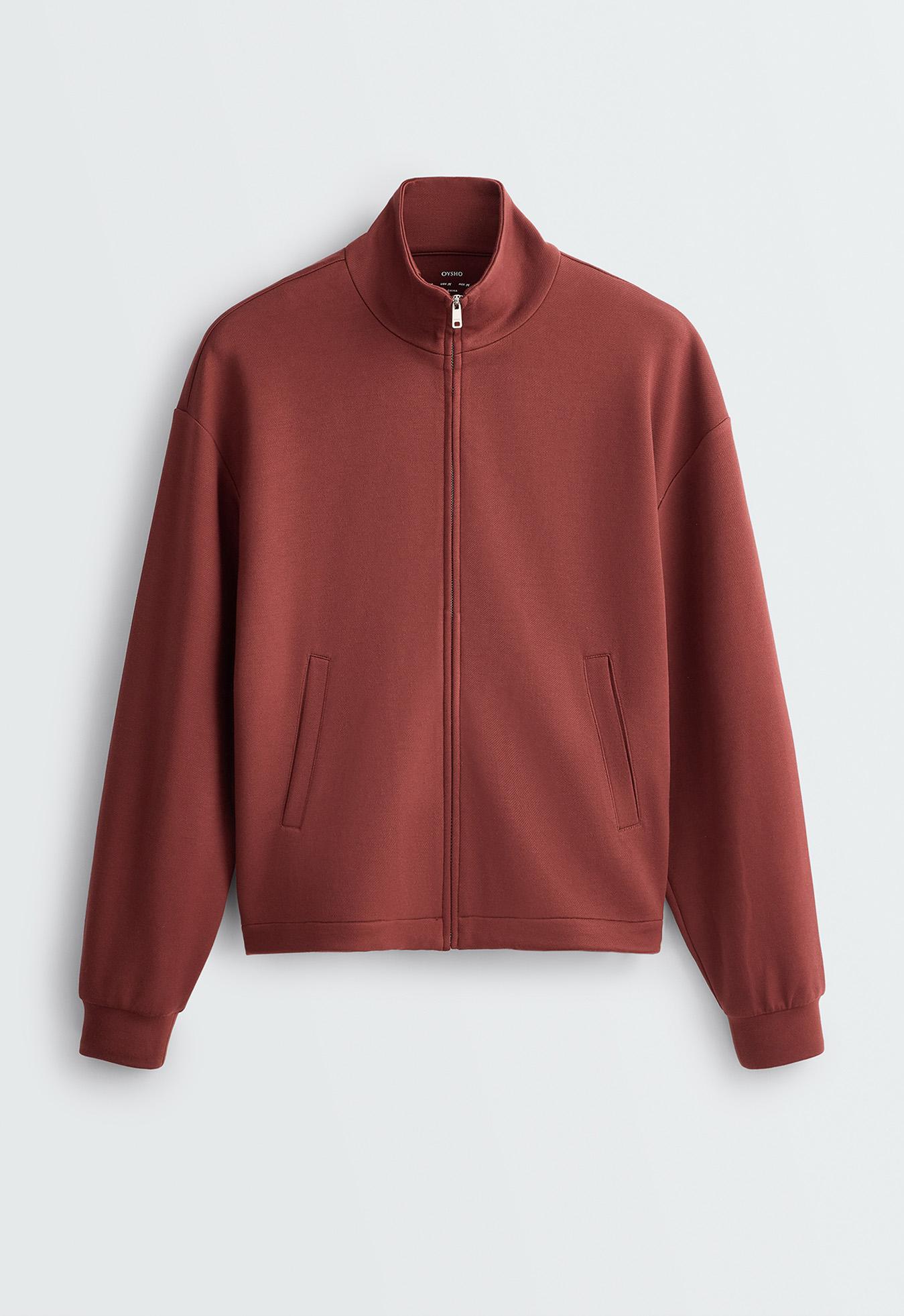 High-neck zip-up jacket — DARK BRICK