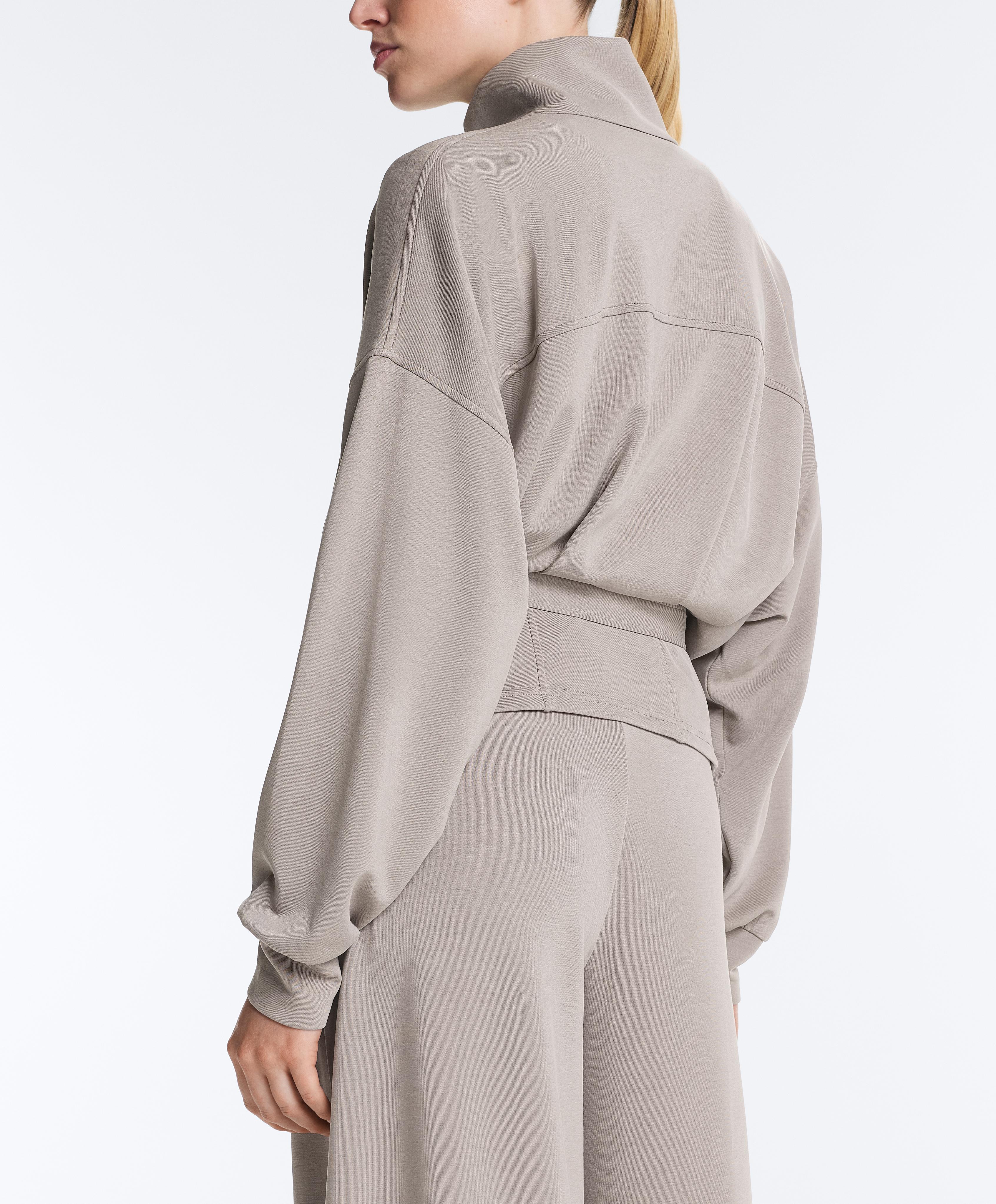Soft-touch corset belt jacket with modal — PALE TAUPE