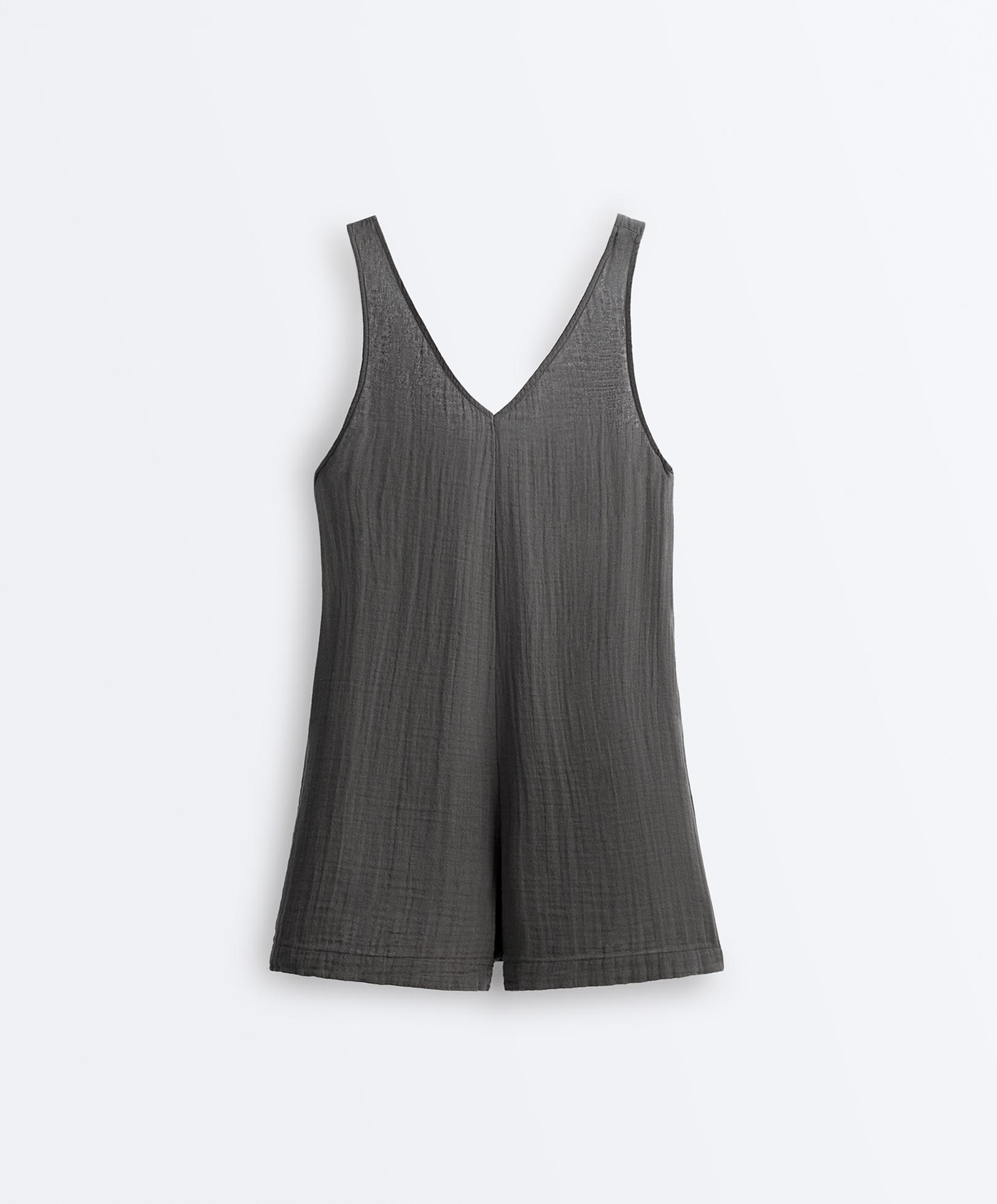 100% cotton gauze short jumpsuit — ASPHALT