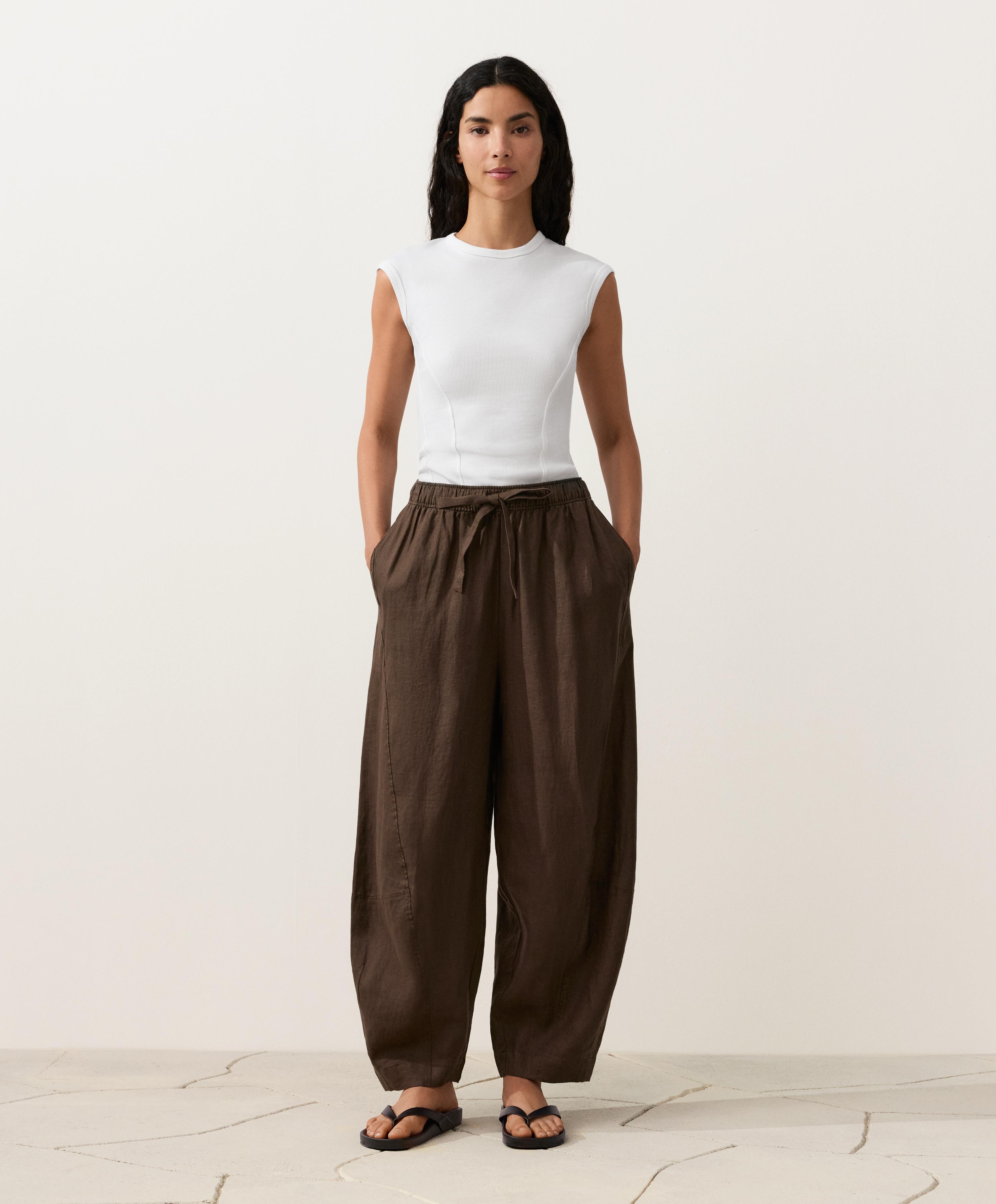 100% linen balloon trousers — DARK BROWN