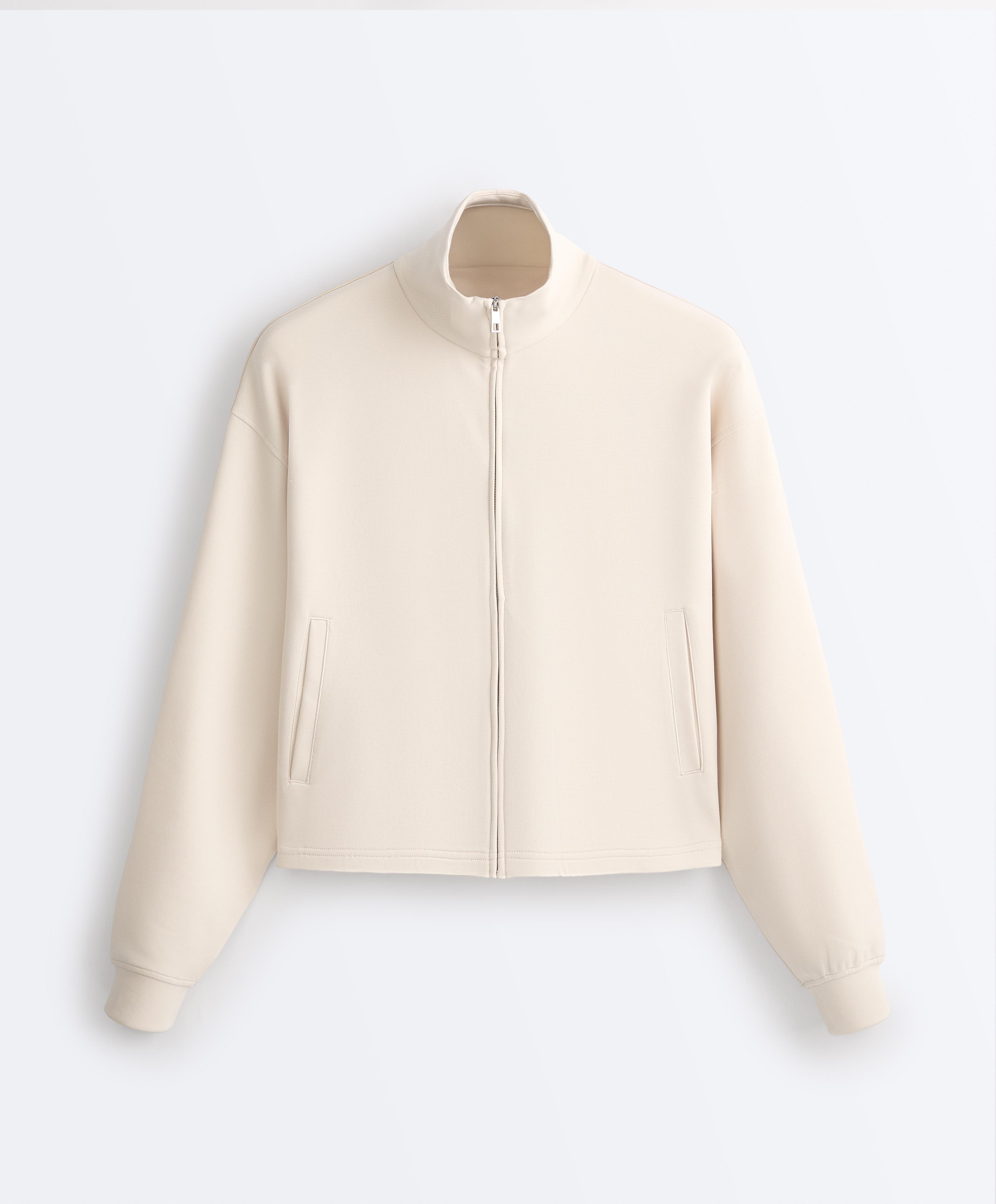 High collar pique jacket with cotton — PALE BEIGE