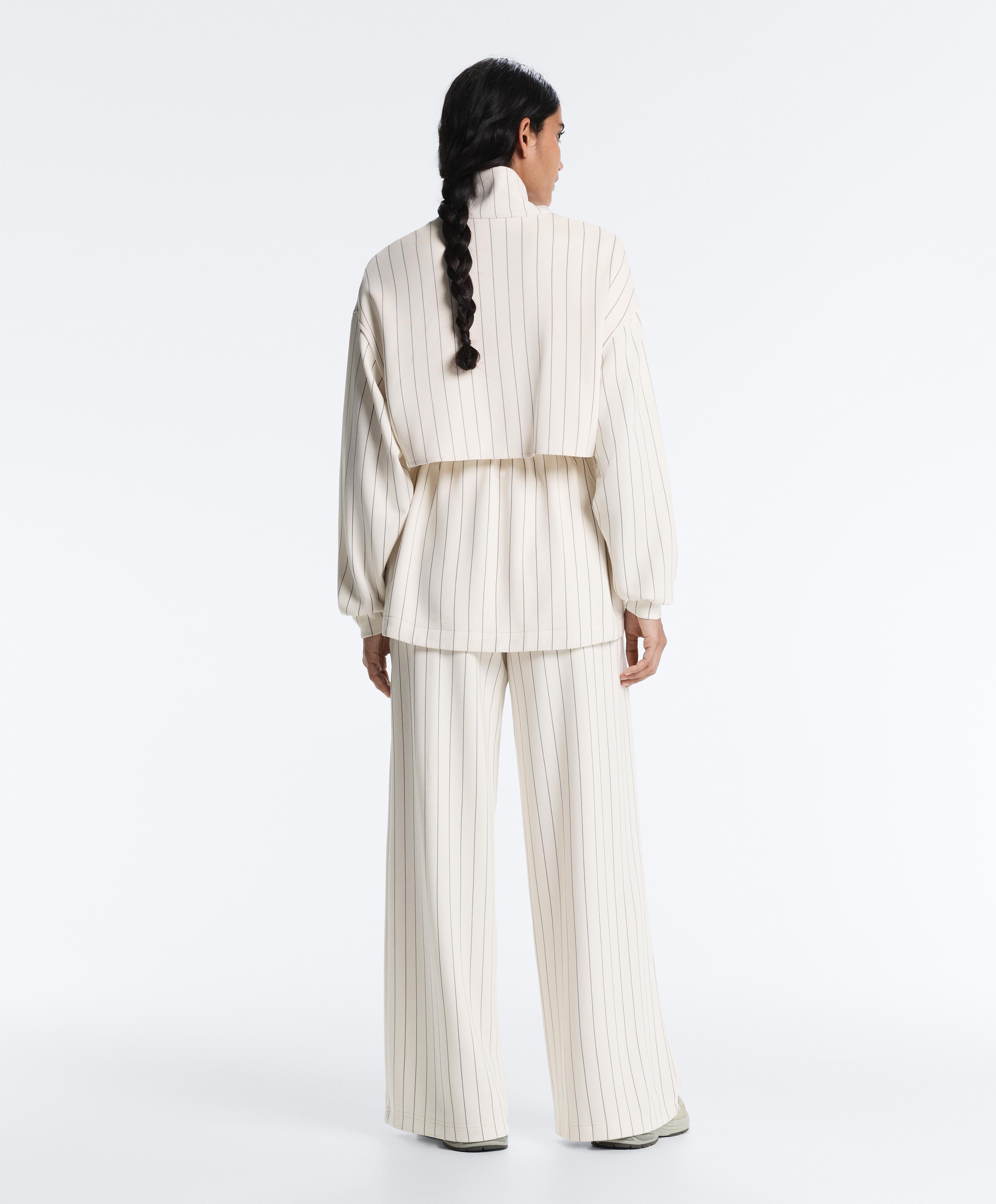 White pinstripe wide leg total look with modal