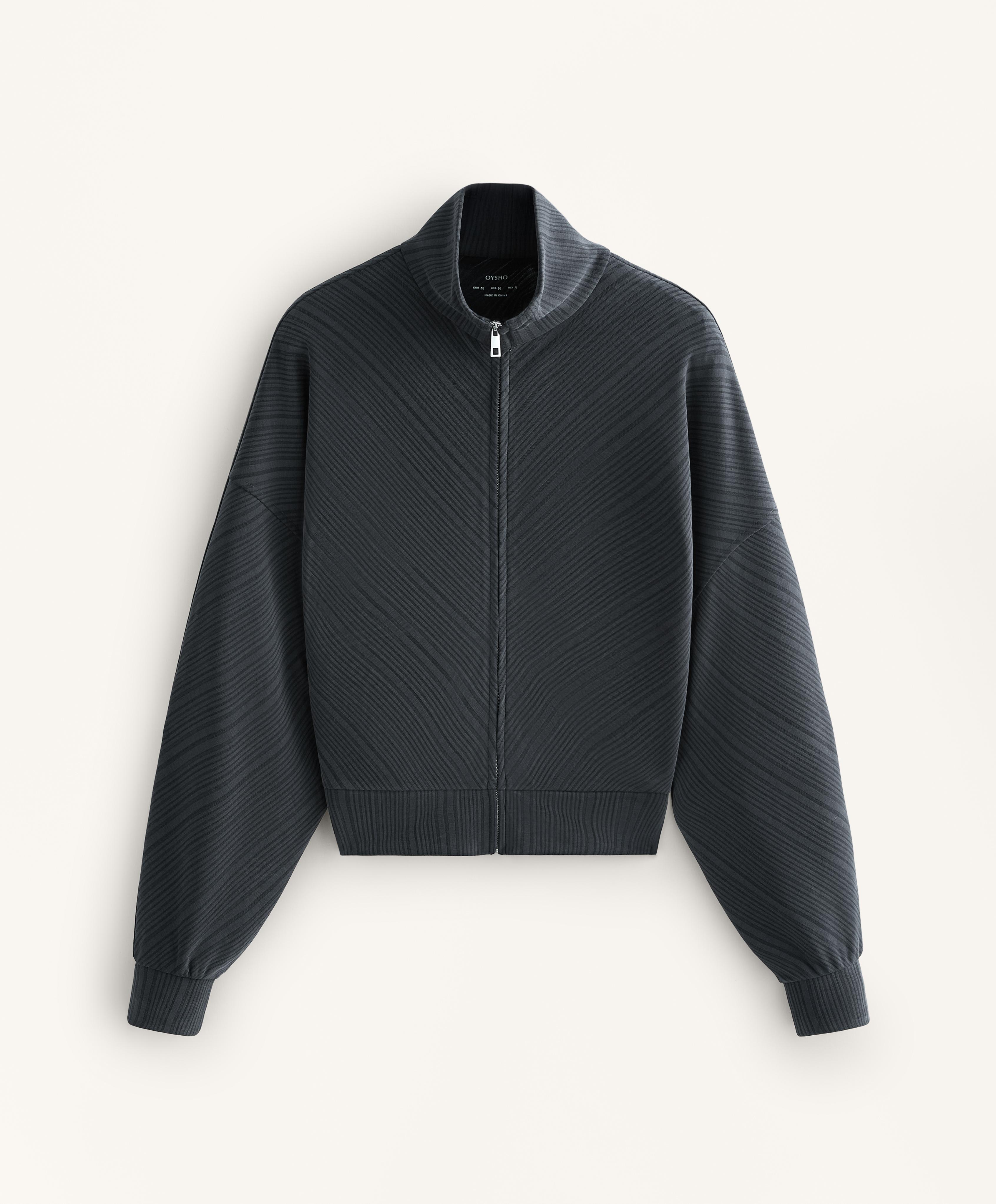 แจ็คเก็ตลายแถบไม่สมมาตรผ้าผสม modal