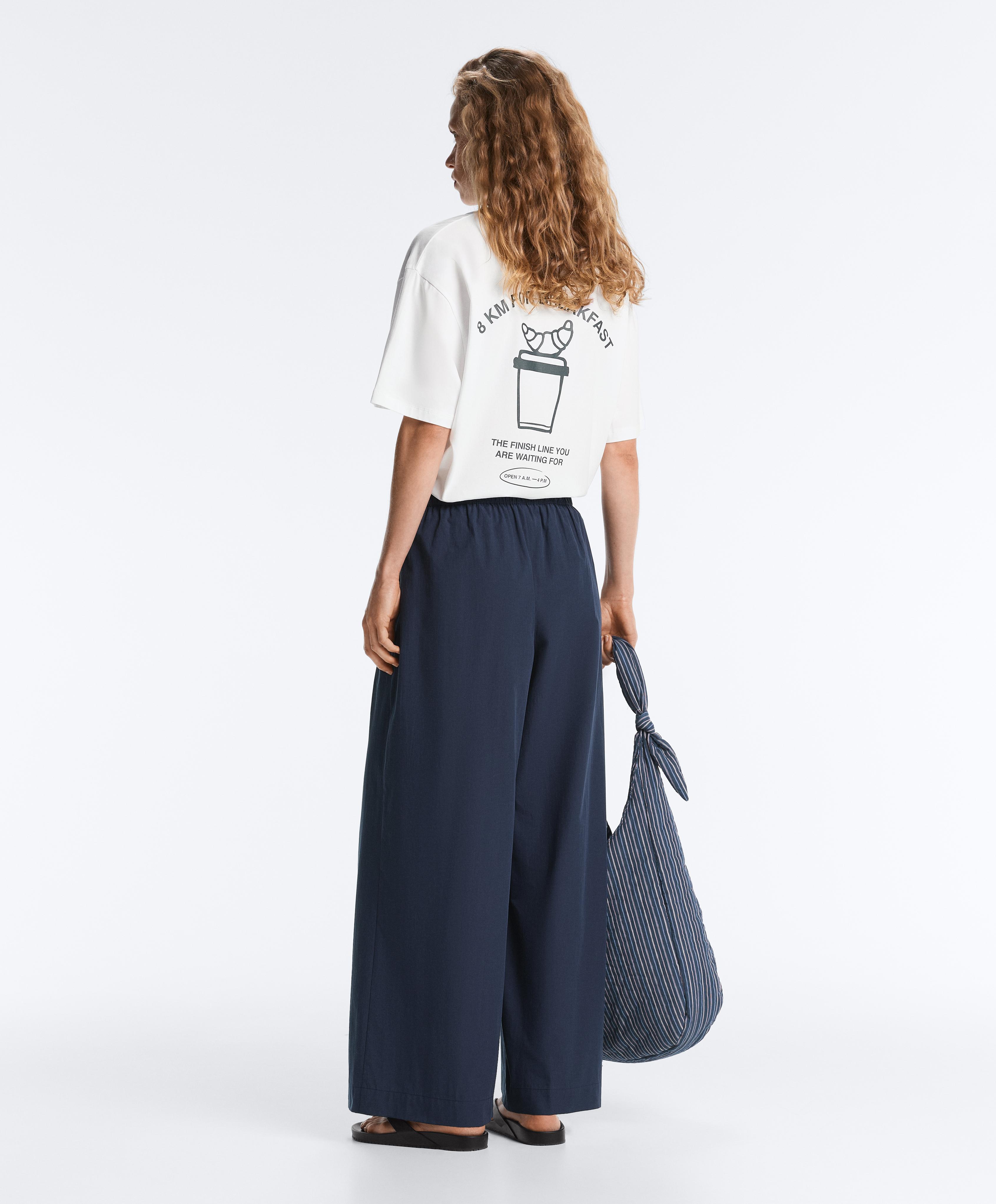 100% cotton poplin wide-leg trousers — NAVY BLUE