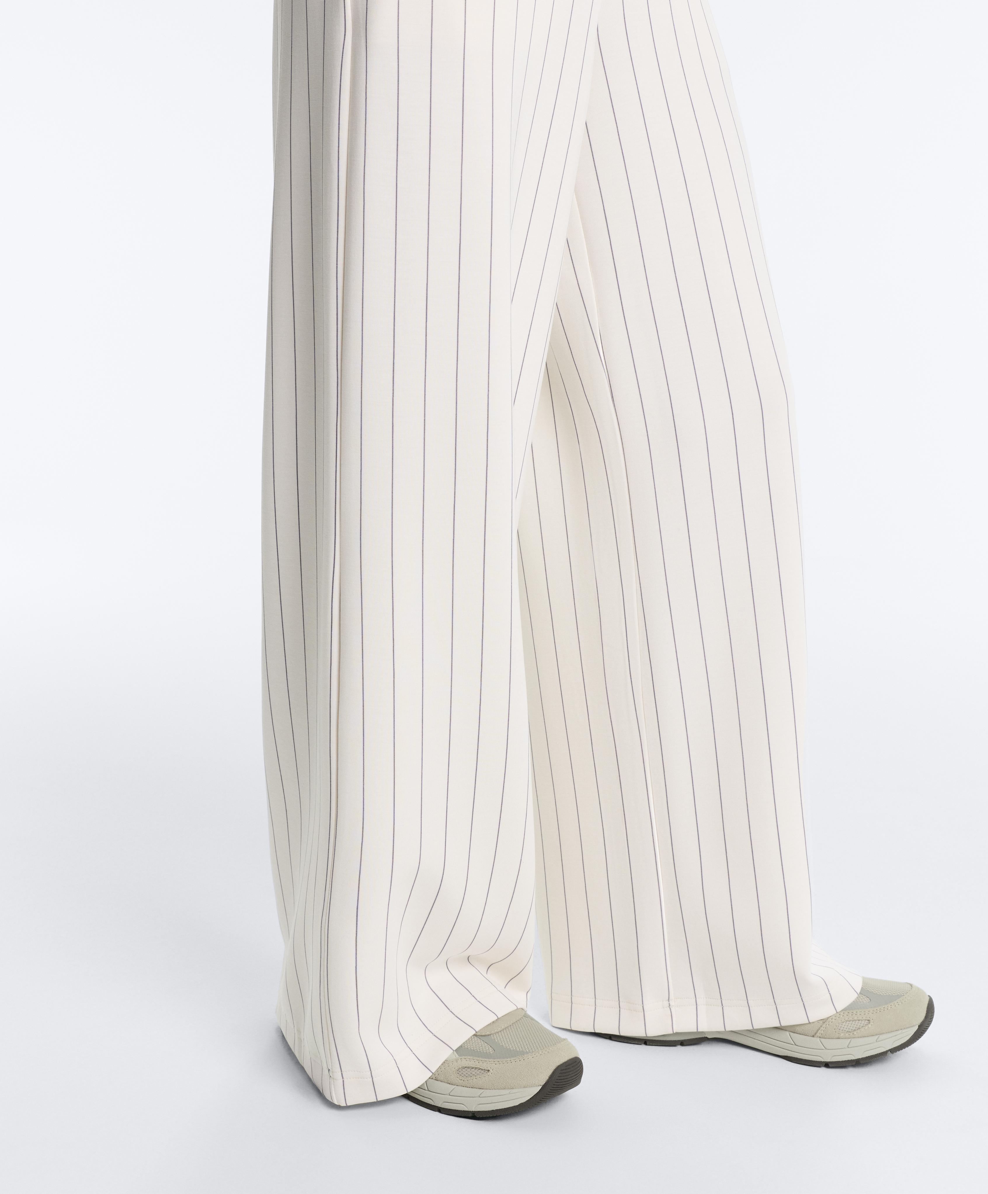 Soft touch pinstripe wide leg high rise trousers — ECRU