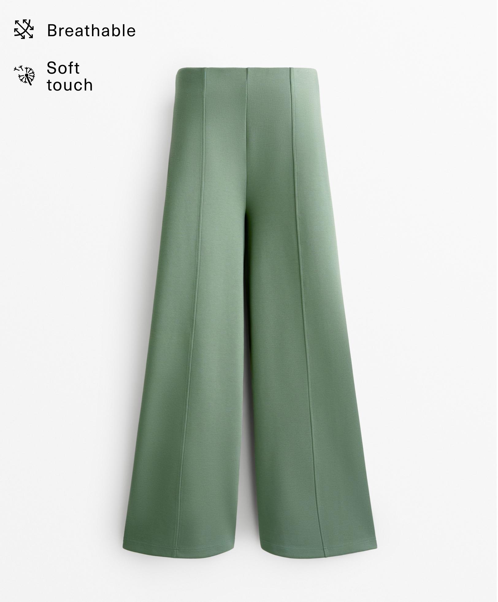 Pantaloni lunghi piqué super high rise con cotone